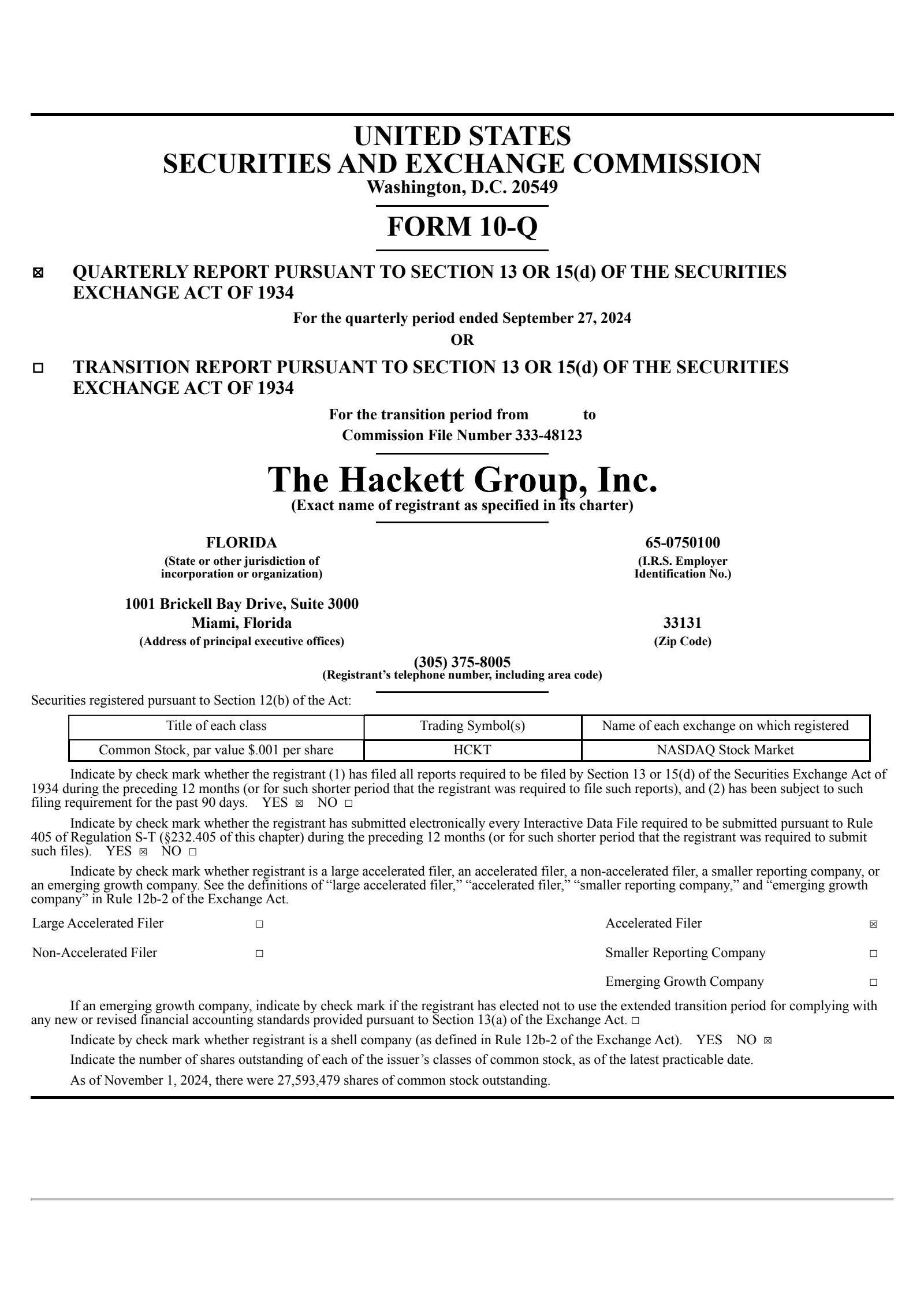 The Hackett Group's Q3 2024 Quarterly report