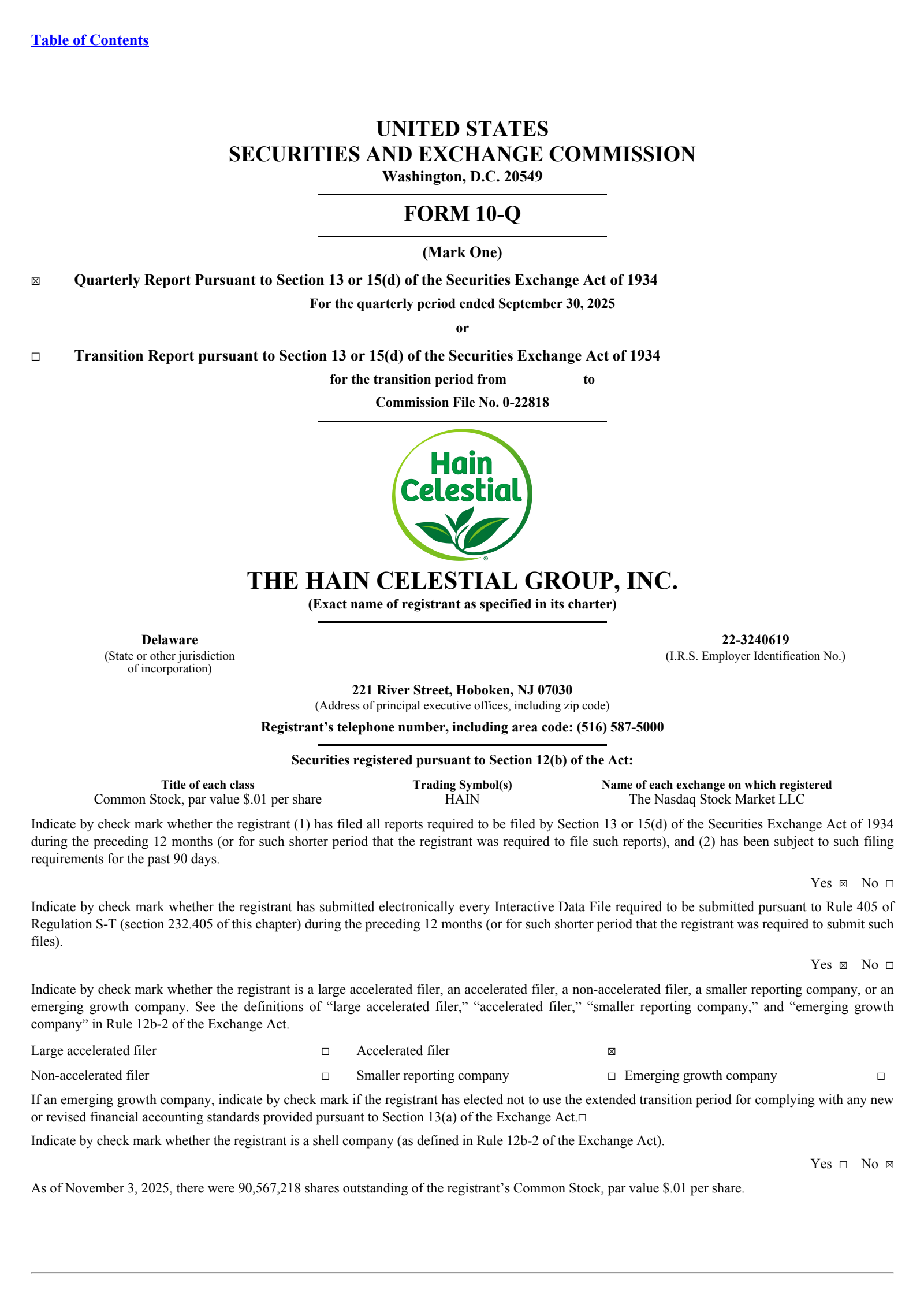 The Hain Celestial Group's Q1 2026 Quarterly Report