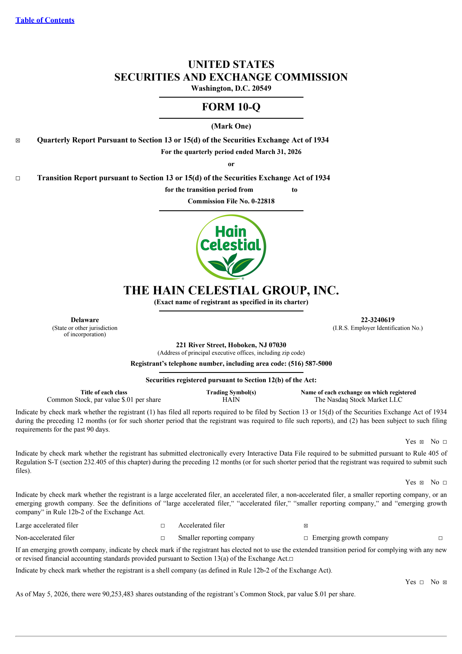 The Hain Celestial Group's Q3 2026 Quarterly report