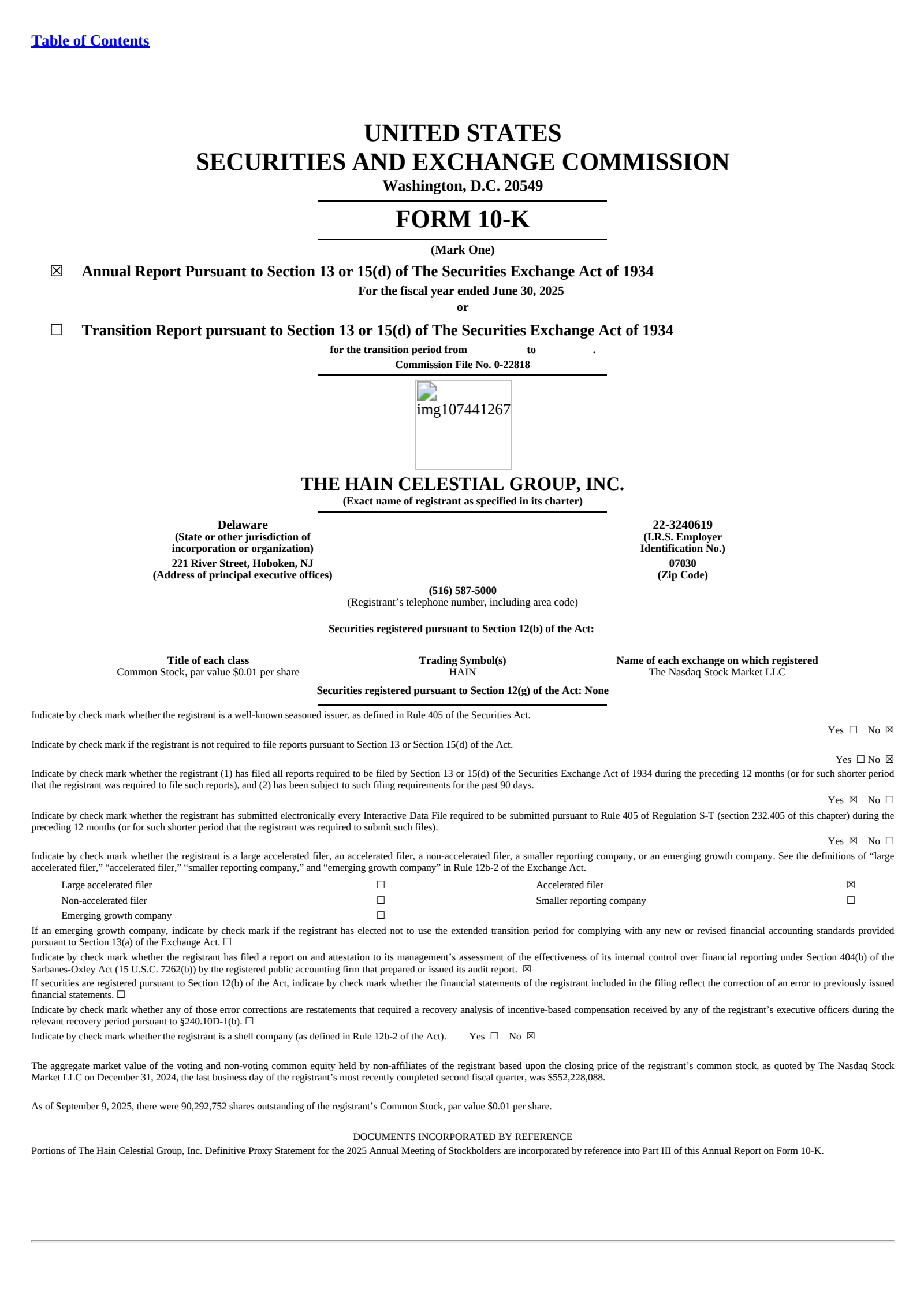 The Hain Celestial Group's Q4 2025 Annual Report