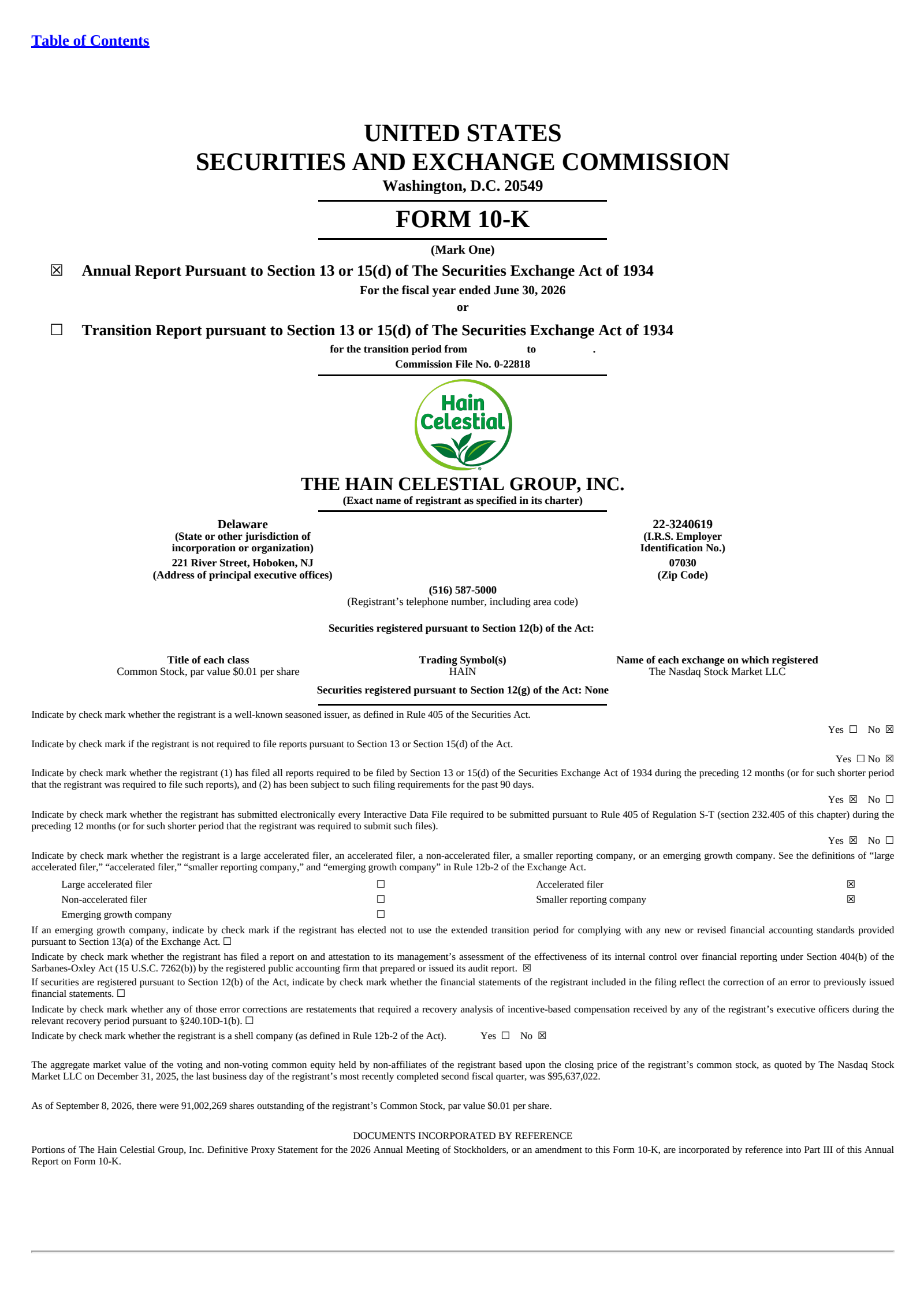 The Hain Celestial Group's Q4 2026 Annual report