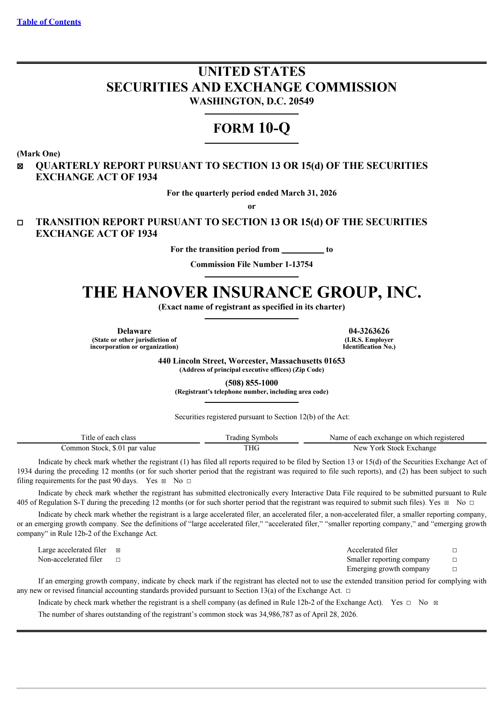 The Hanover Insurance Group's Q1 2026 Quarterly report
