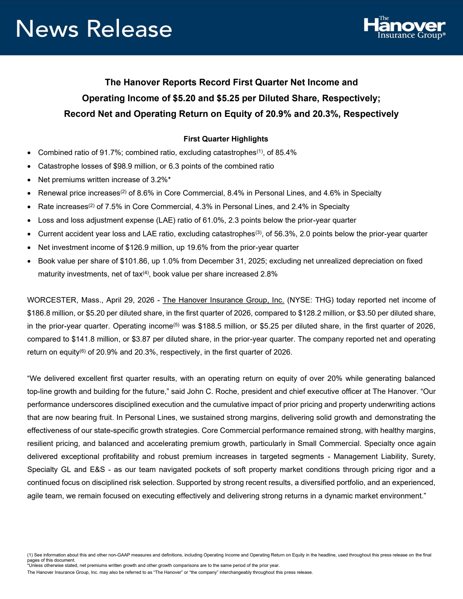 The Hanover Insurance Group's Q1 2026 Press Release