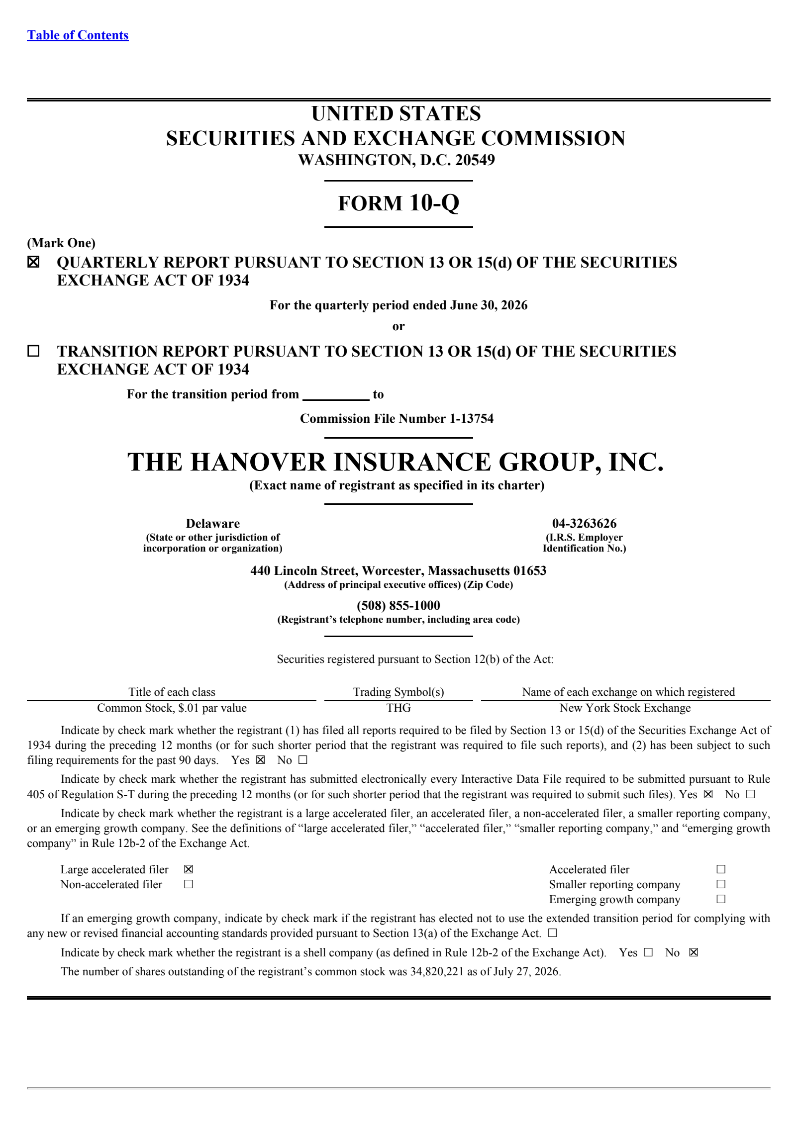 The Hanover Insurance Group's Q2 2026 Quarterly report