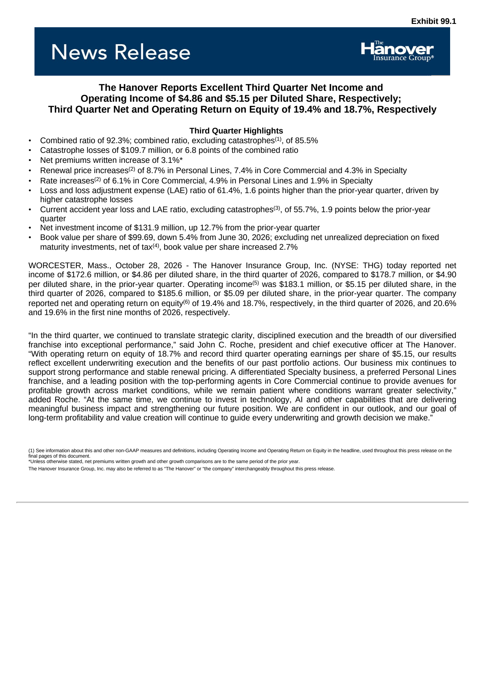 The Hanover Insurance Group's Q3 2026 Press Release