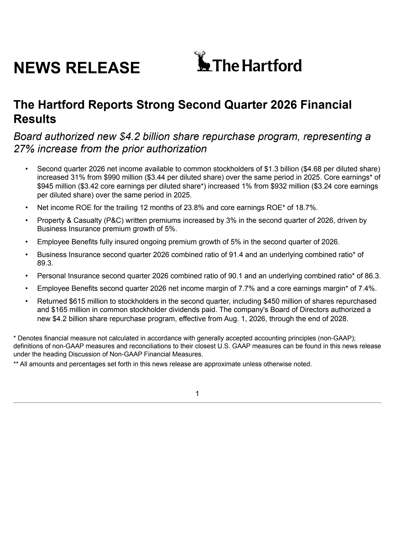 The Hartford Insurance Group's Q2 2026 Press Release