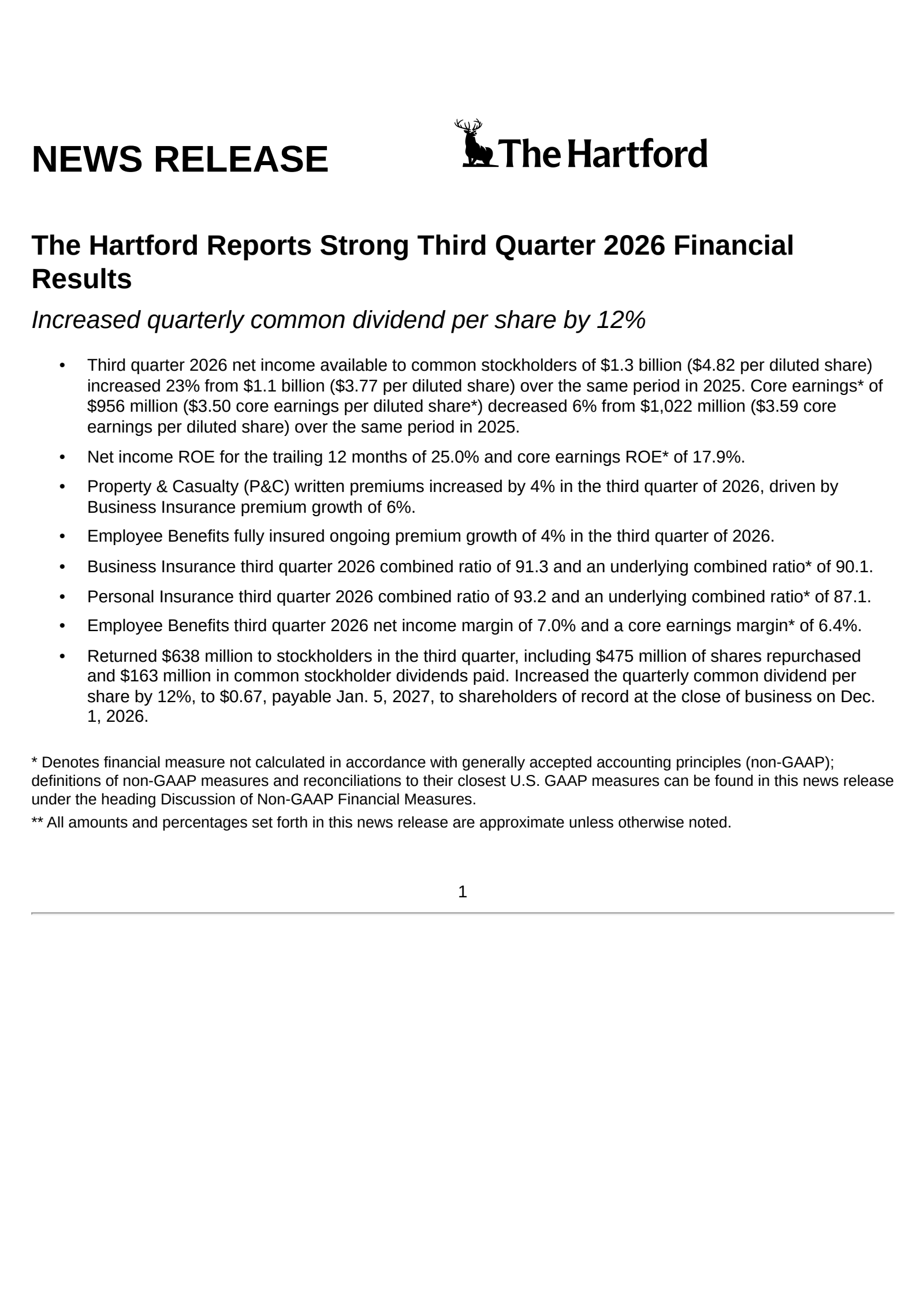 The Hartford Insurance Group's Q3 2026 Press Release