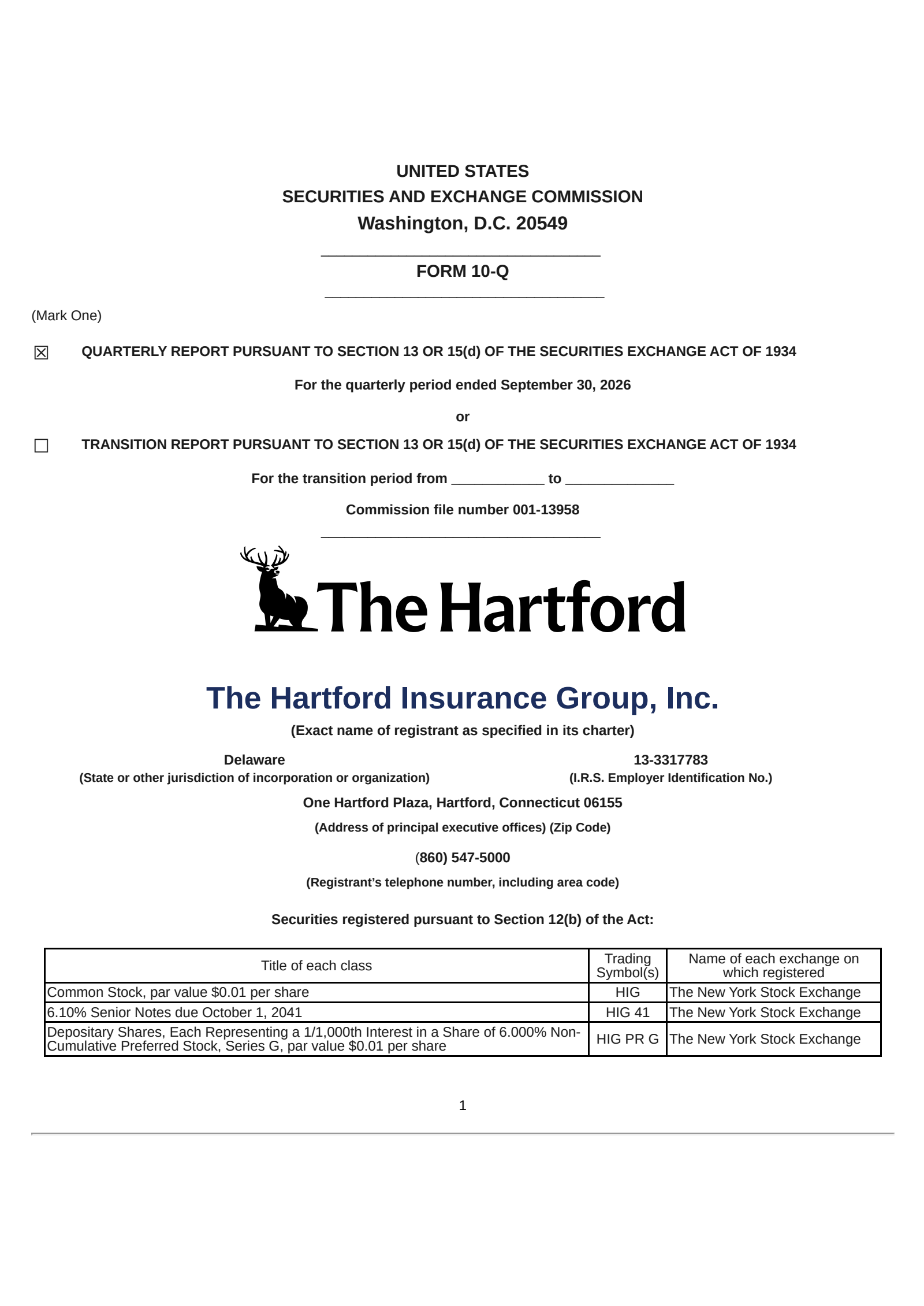The Hartford Insurance Group's Q3 2026 Quarterly report