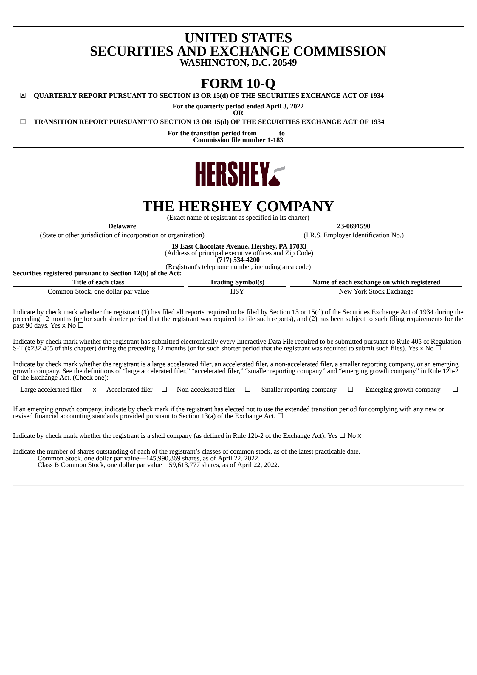 Hershey's Q1 2022 Prepared Remarks Quarterly Report