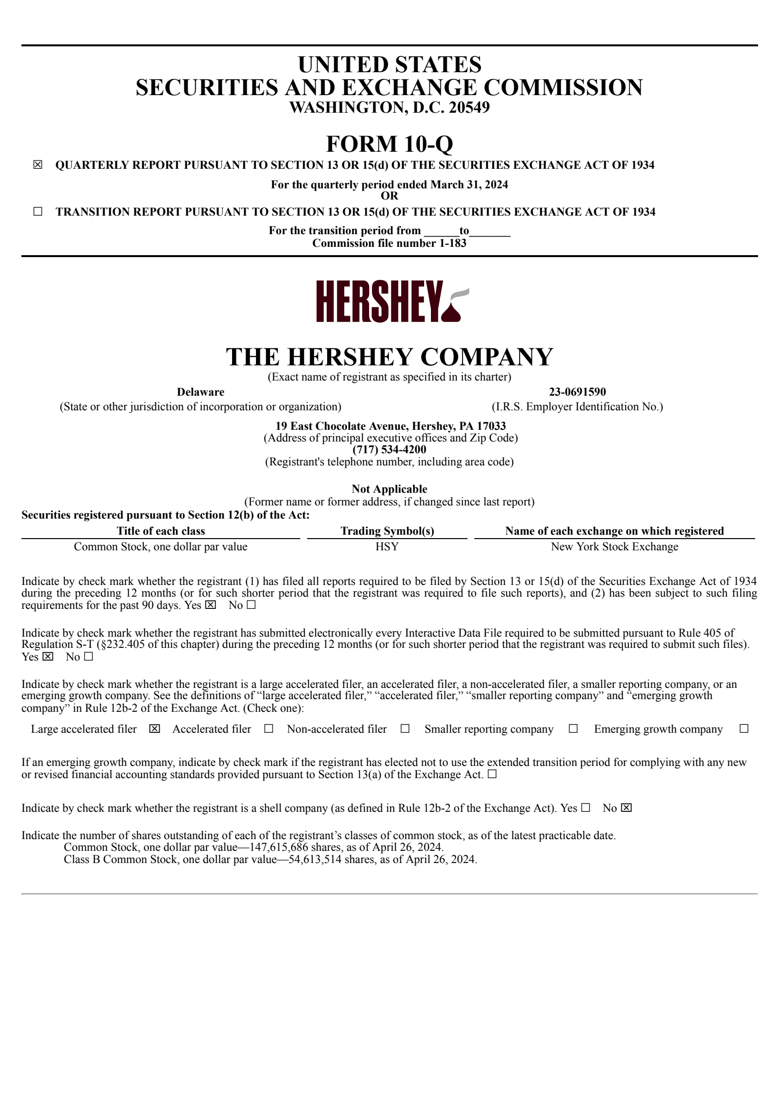 Hershey's Q1 2024 Prepared Remarks Quarterly Report