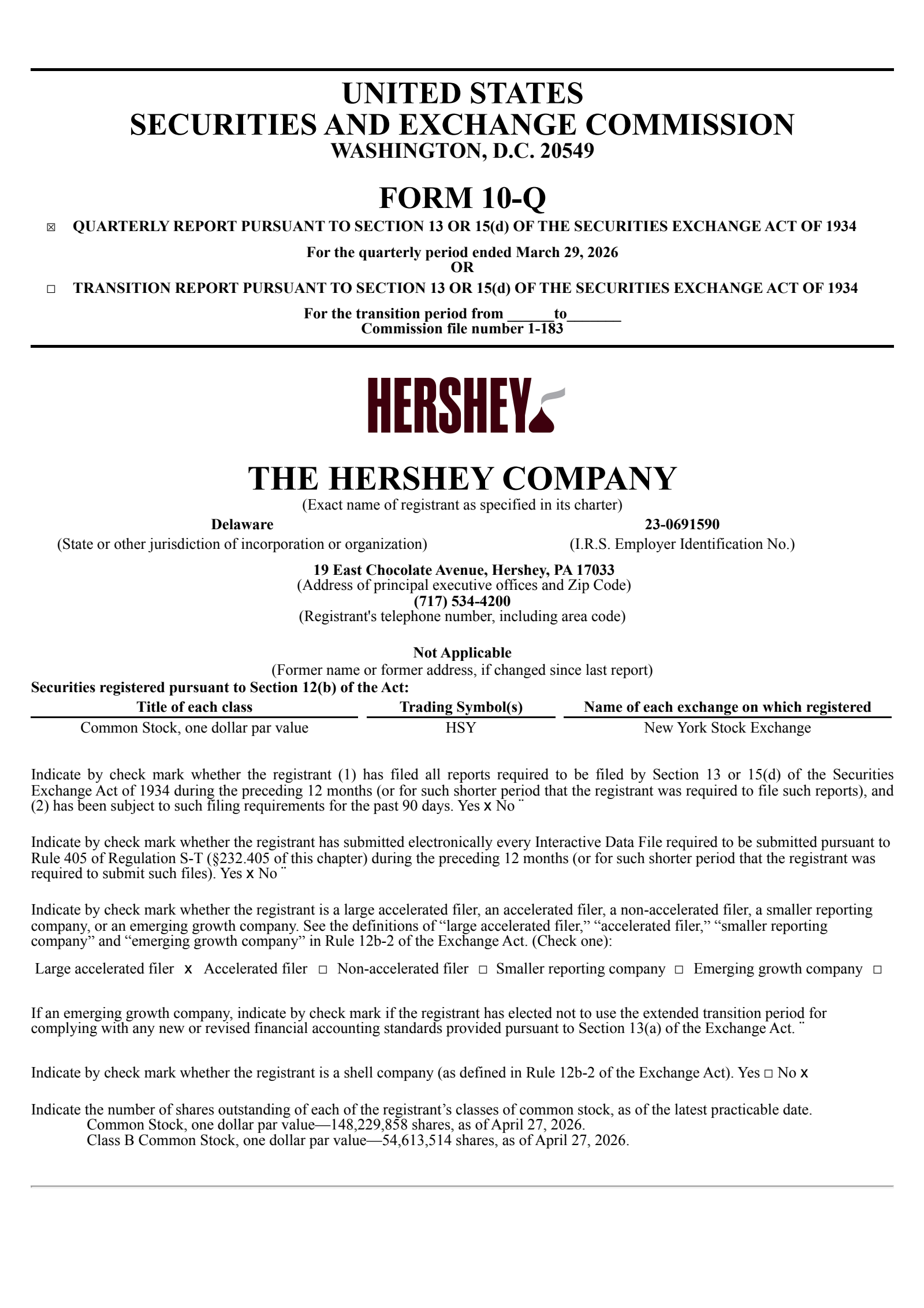 Hershey's Q1 2026 Prepared Remarks Quarterly report