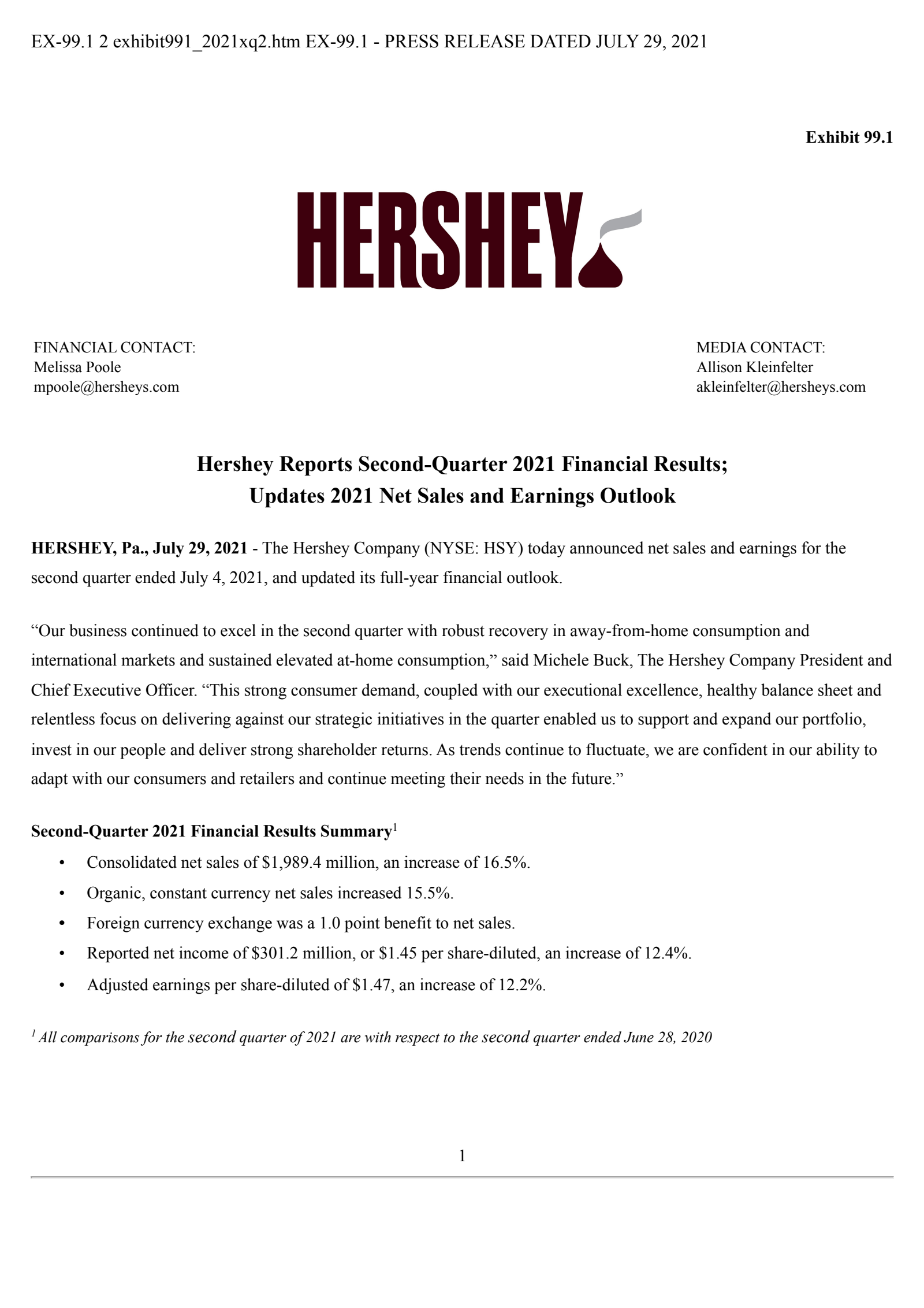 Hershey's Q2 2021 [Q&A] Earnings Release