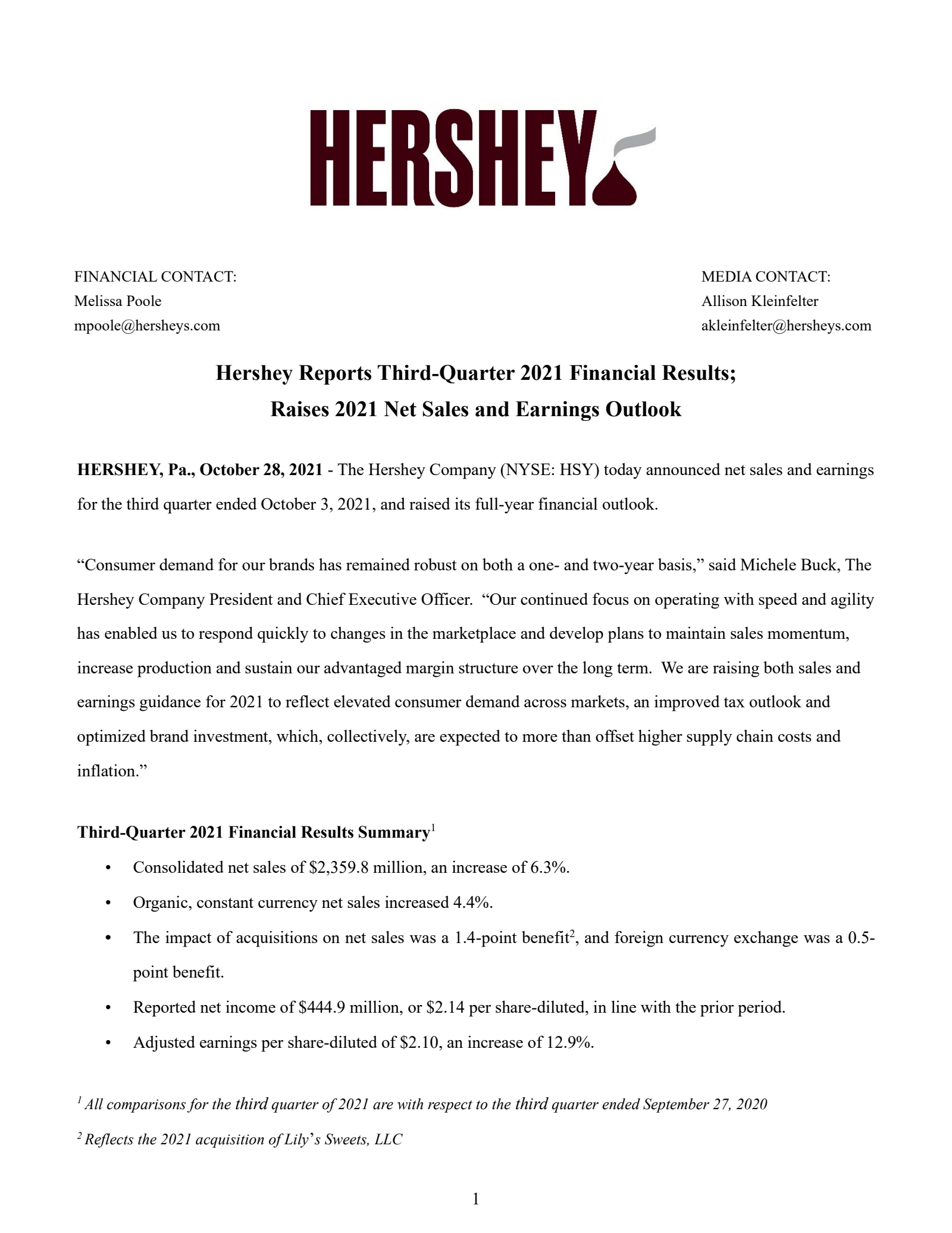 Hershey's Q3 2021 [Q&A] Earnings Release