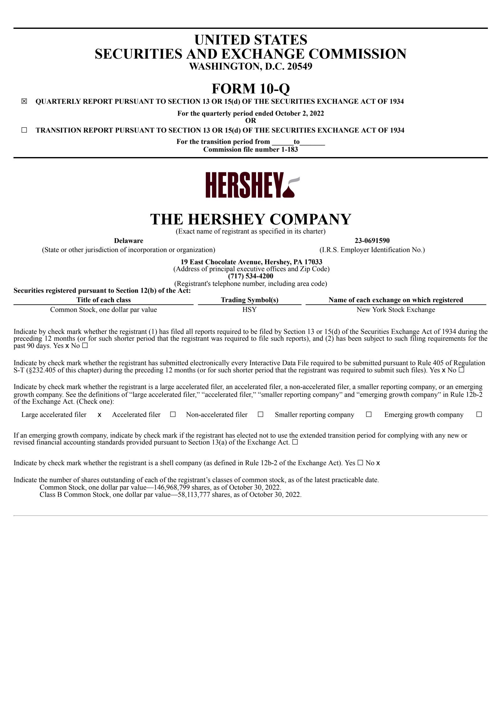 Hershey's Q3 2022 Prepared Remarks Quarterly Report