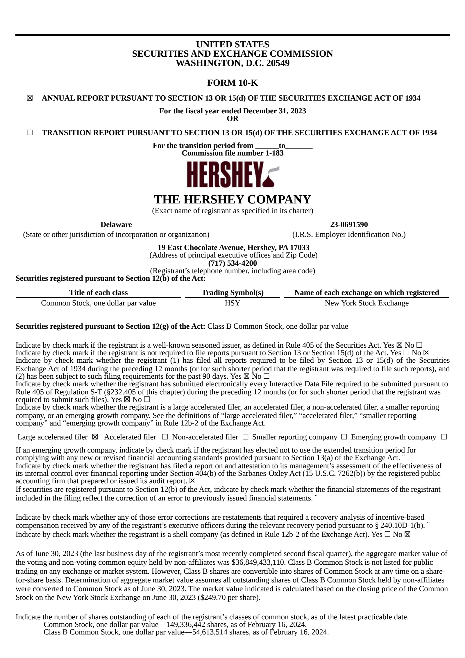 Hershey's Q4 2023 Prepared Remarks Annual Report