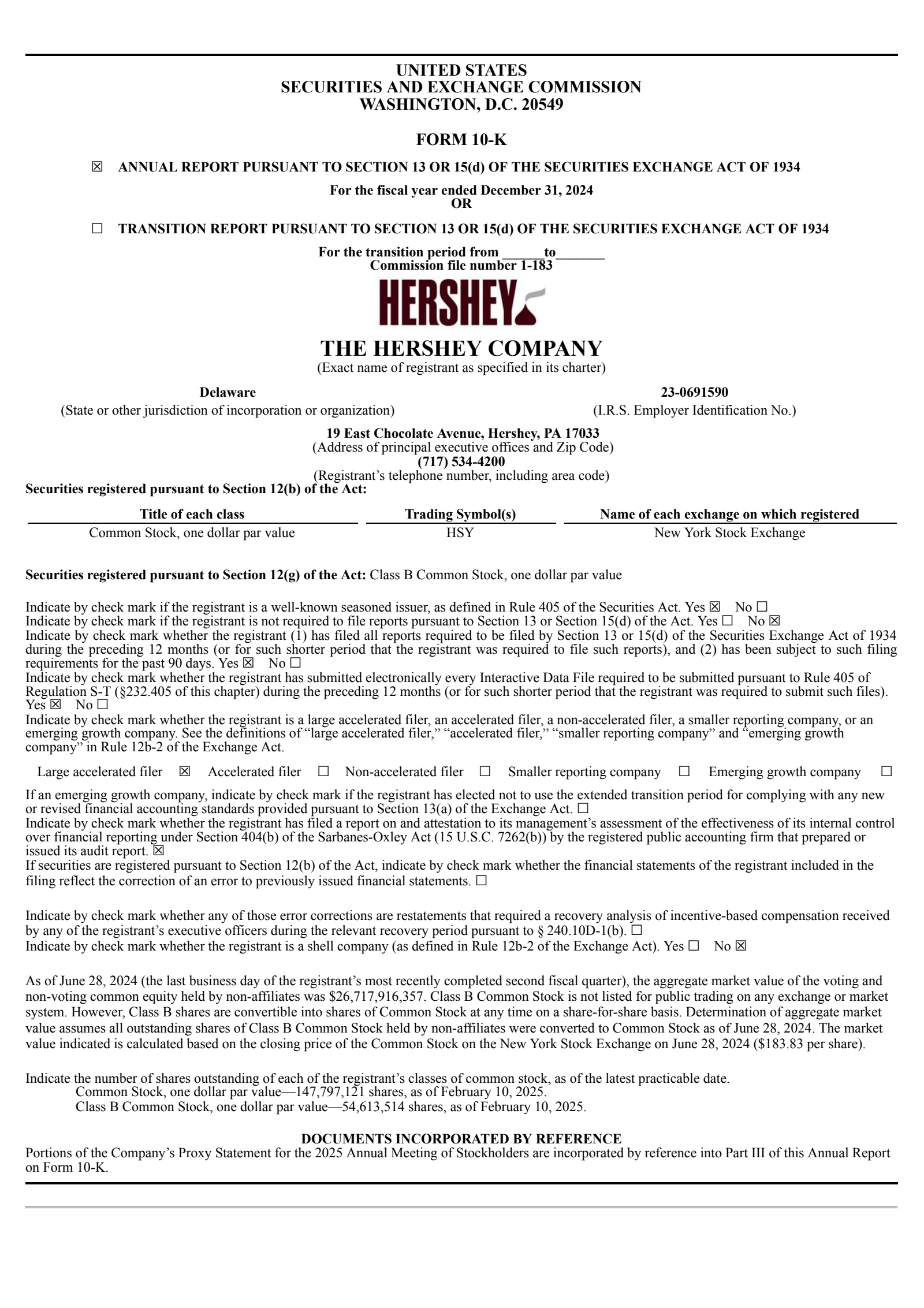 Hershey's Q4 2024 Prepared Remarks Annual Report