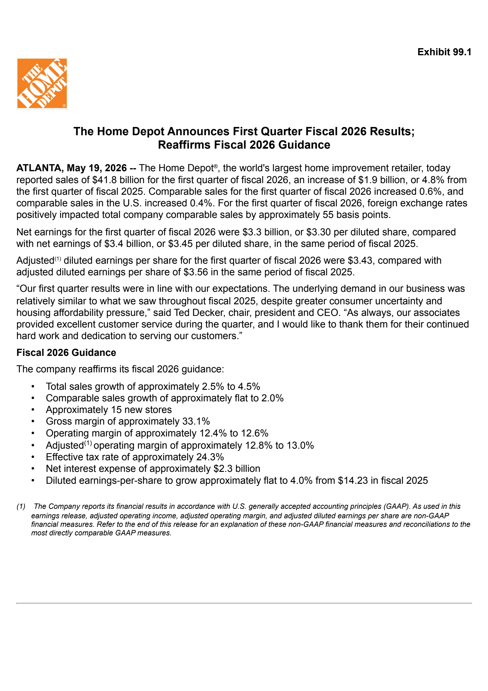 Home Depot's Q1 2026 Press Release