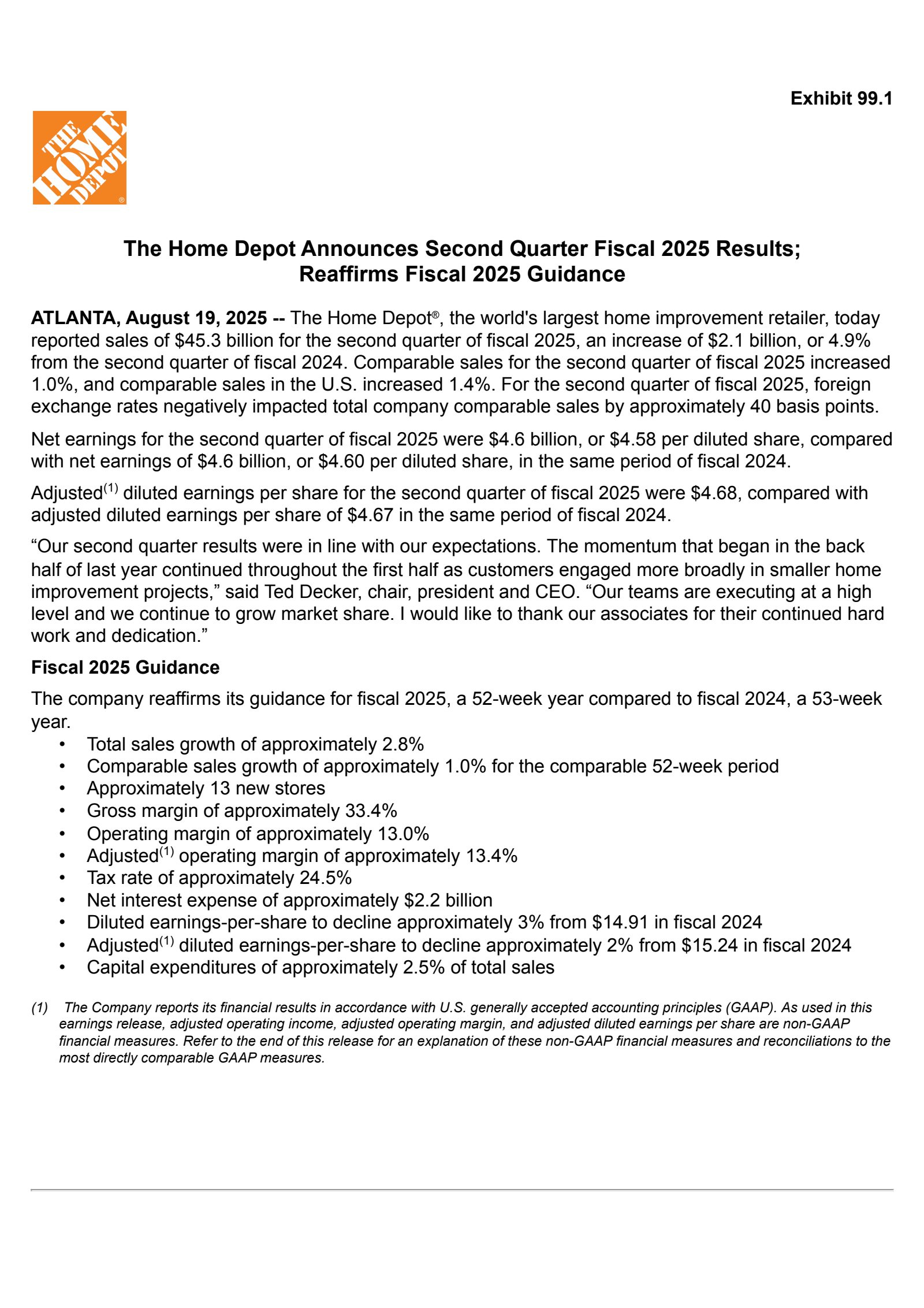 Home Depot's Q2 2026 Press Release