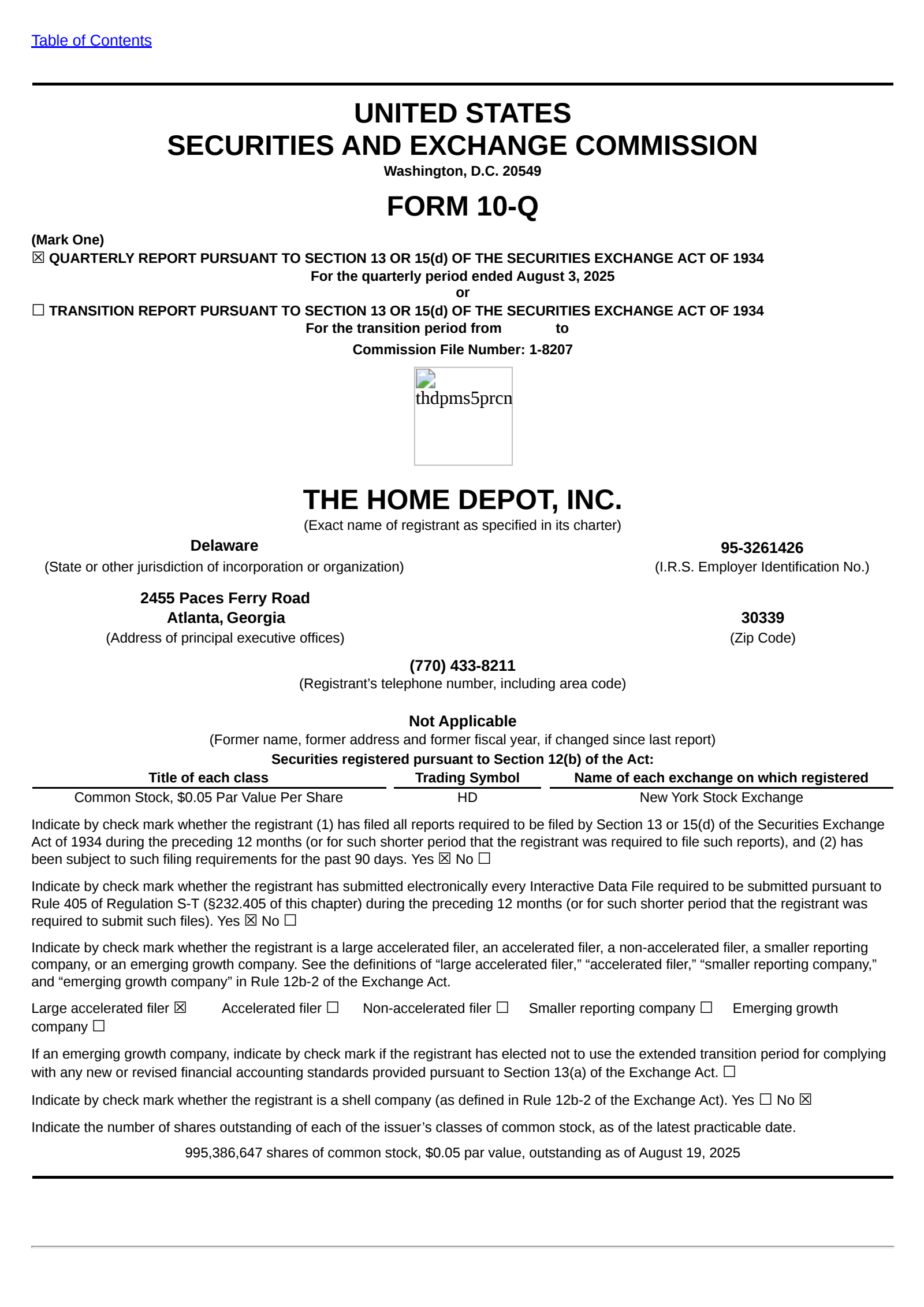 Home Depot's Q2 2026 Quarterly report