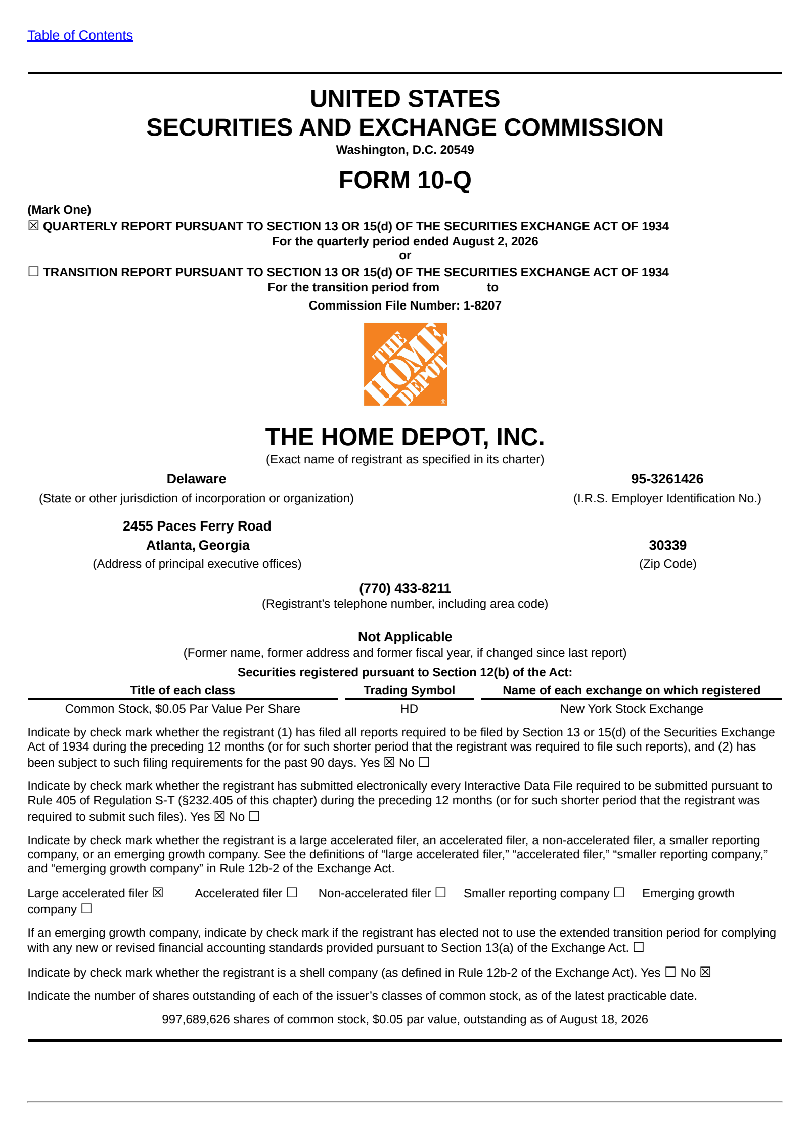 Home Depot's Q2 2026 Quarterly report