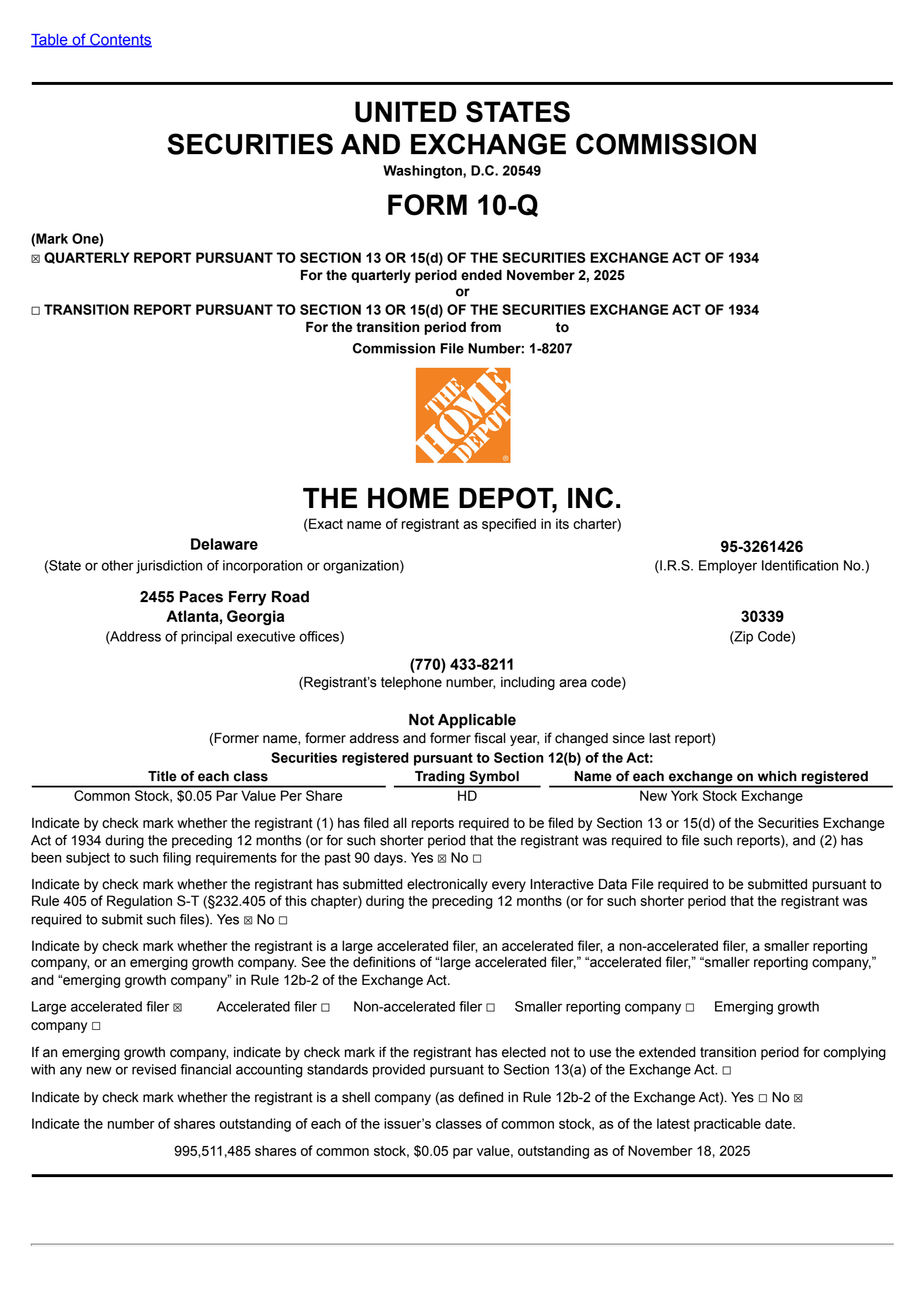Home Depot's Q3 2025 Quarterly Report
