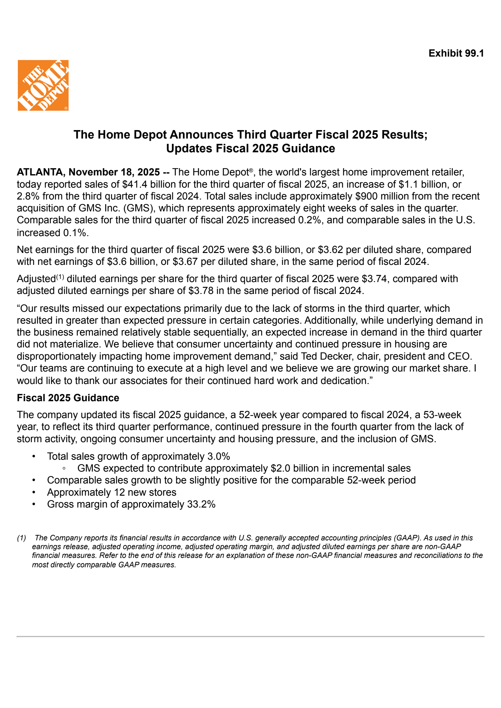 Home Depot's Q3 2025 Earnings Release