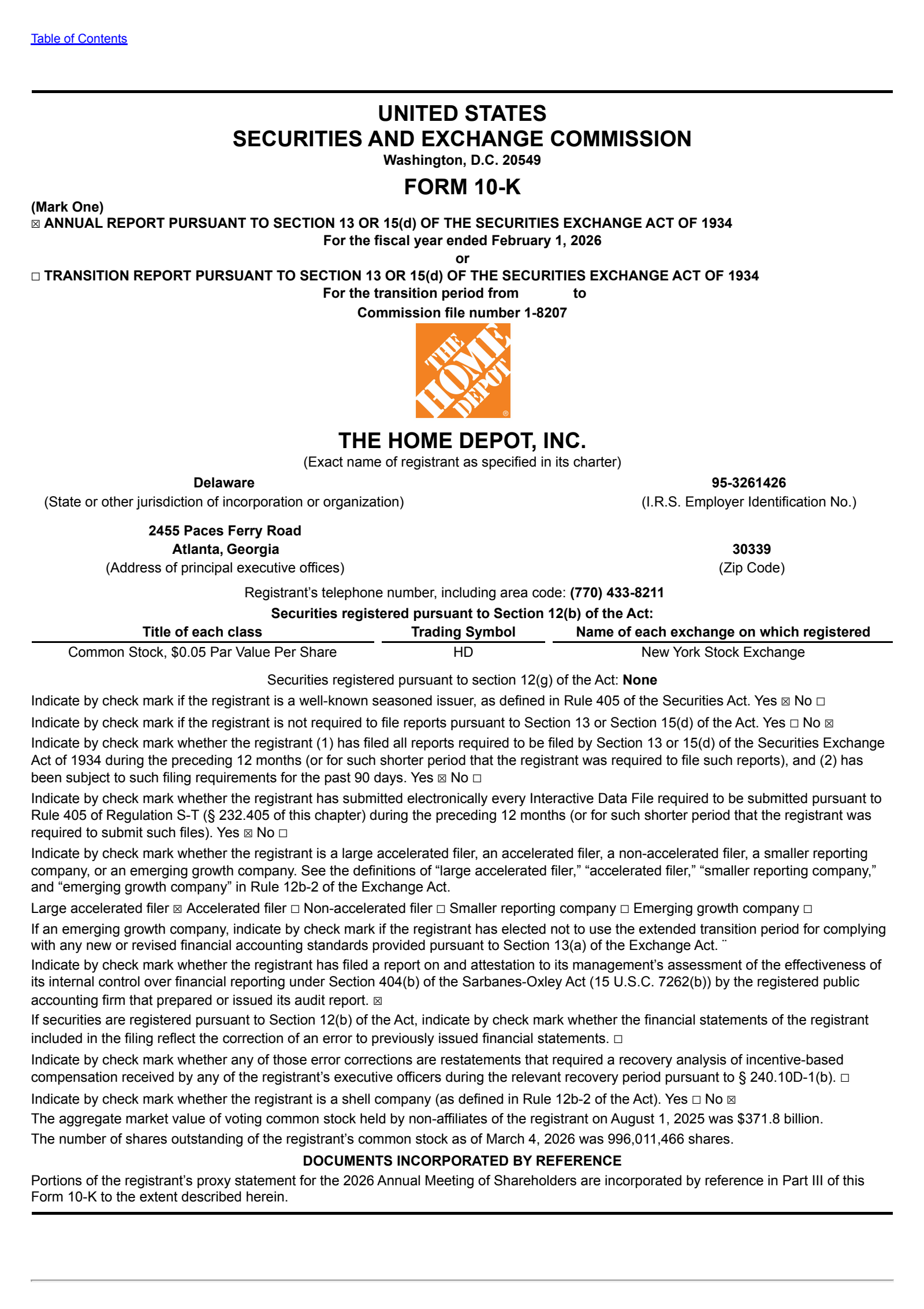 Home Depot's Q4 2025 Annual report