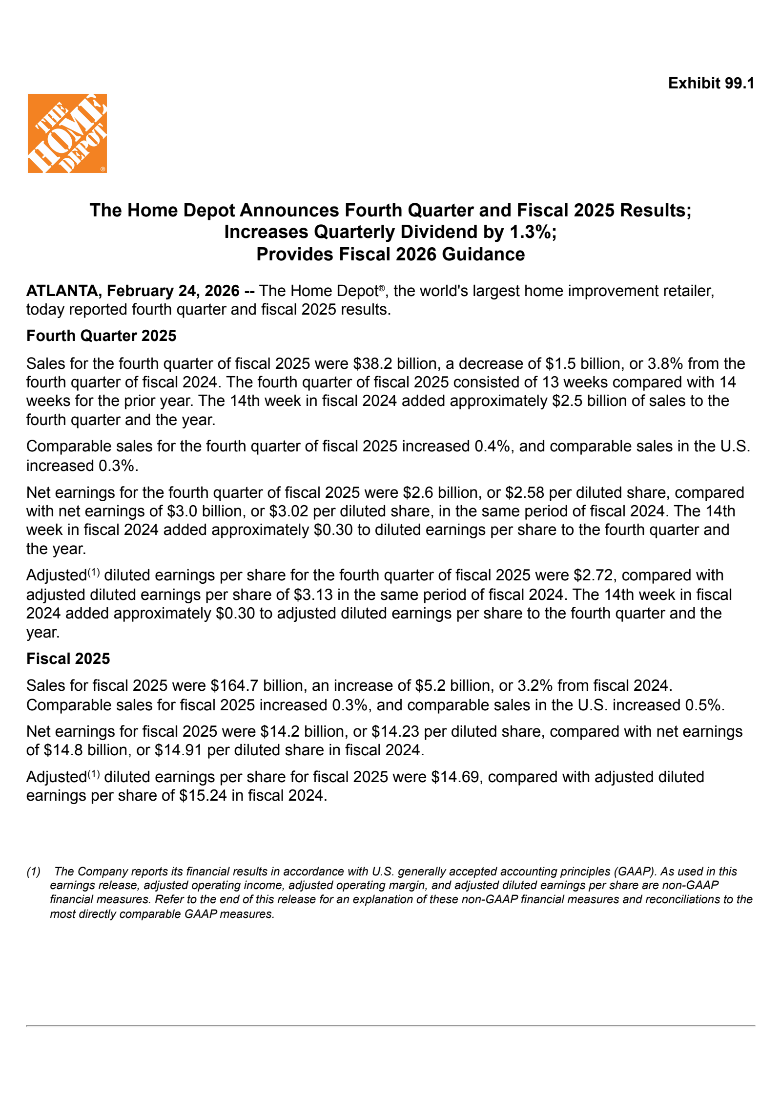 Home Depot's Q4 2025 Press Release