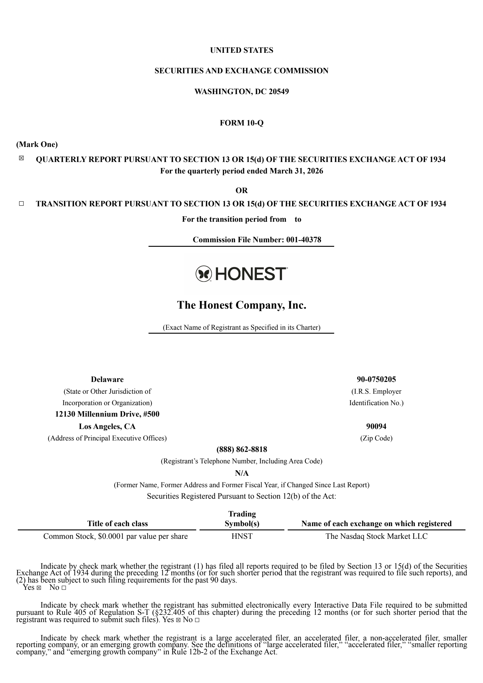 Honest's Q1 2026 Quarterly report