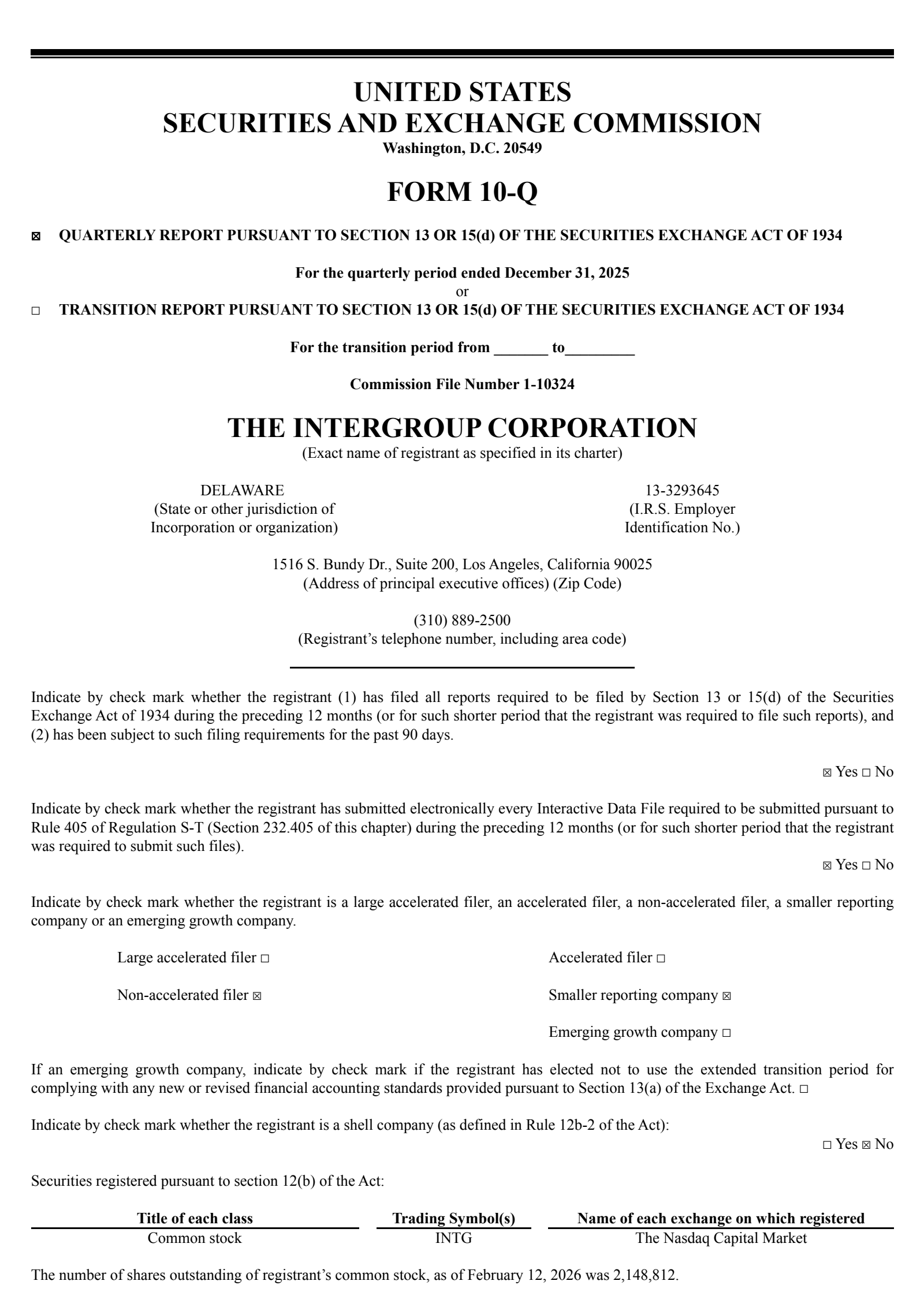 Intergroup's Q2 2026 Quarterly report