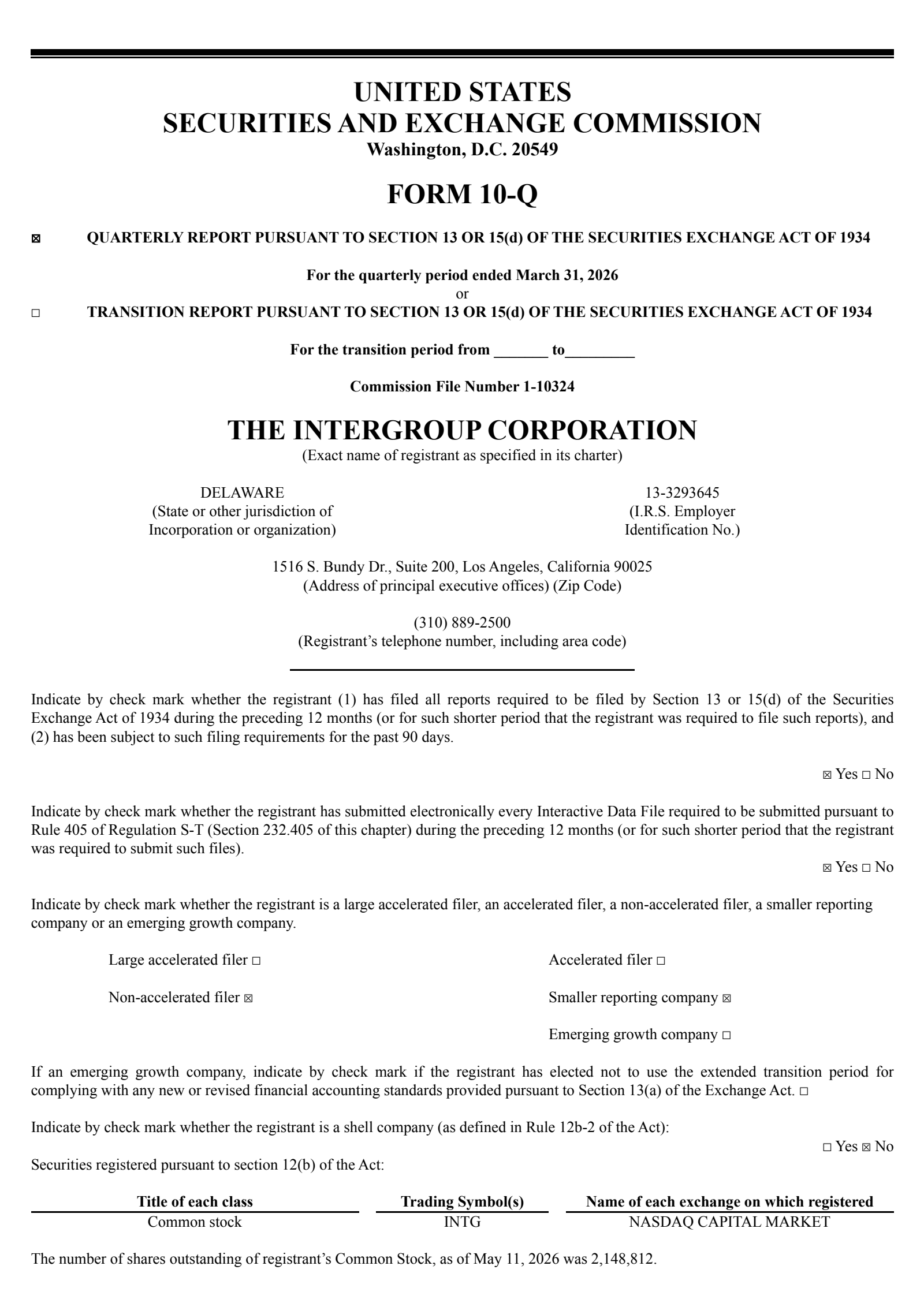 Intergroup's Q3 2026 Quarterly report