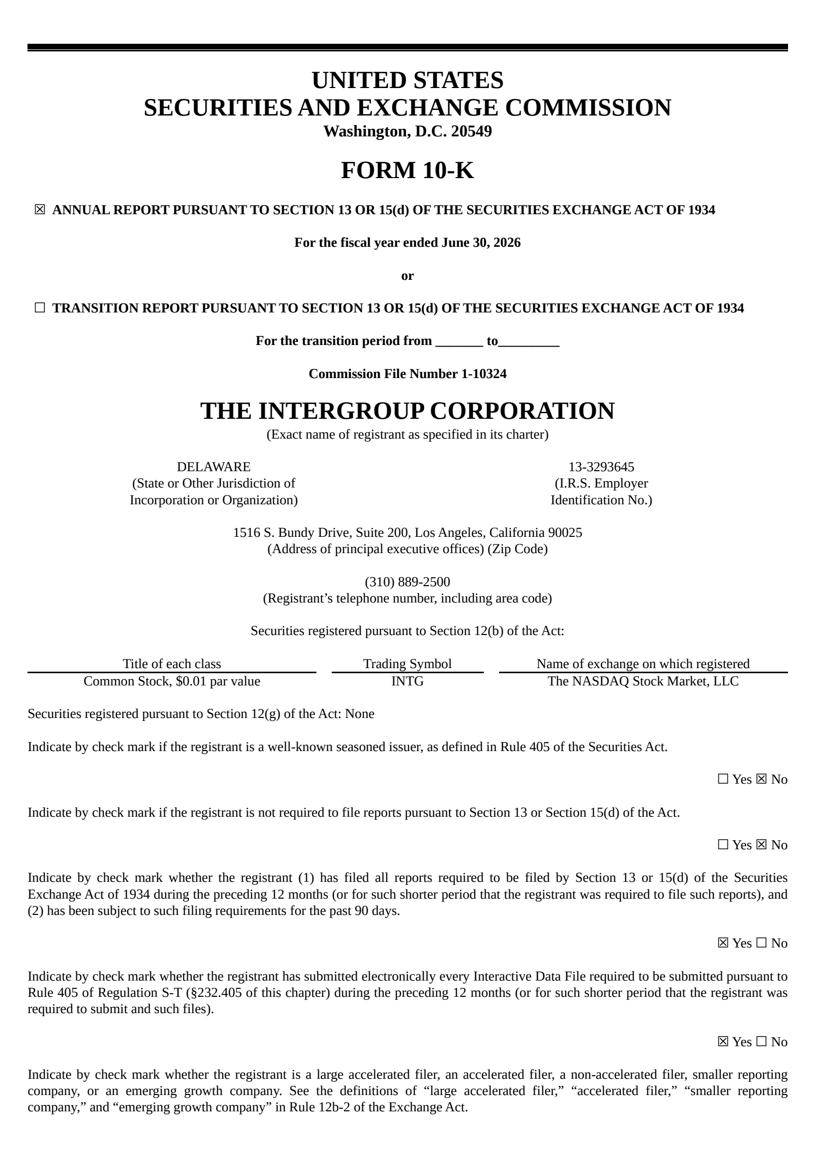 Intergroup's Q4 2026 Annual report
