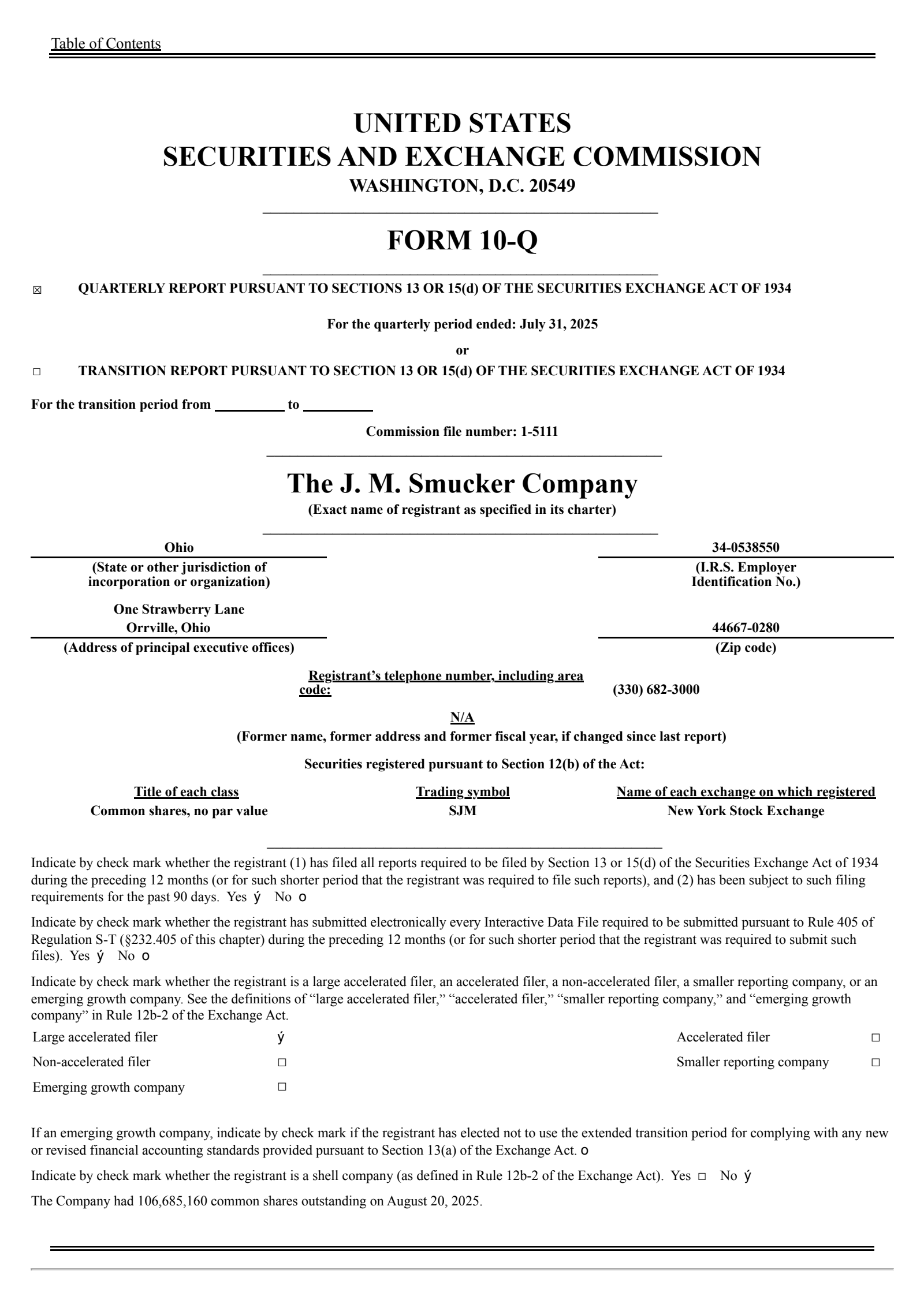 J. M. Smucker's Q1 2025 Prepared Remarks Quarterly report