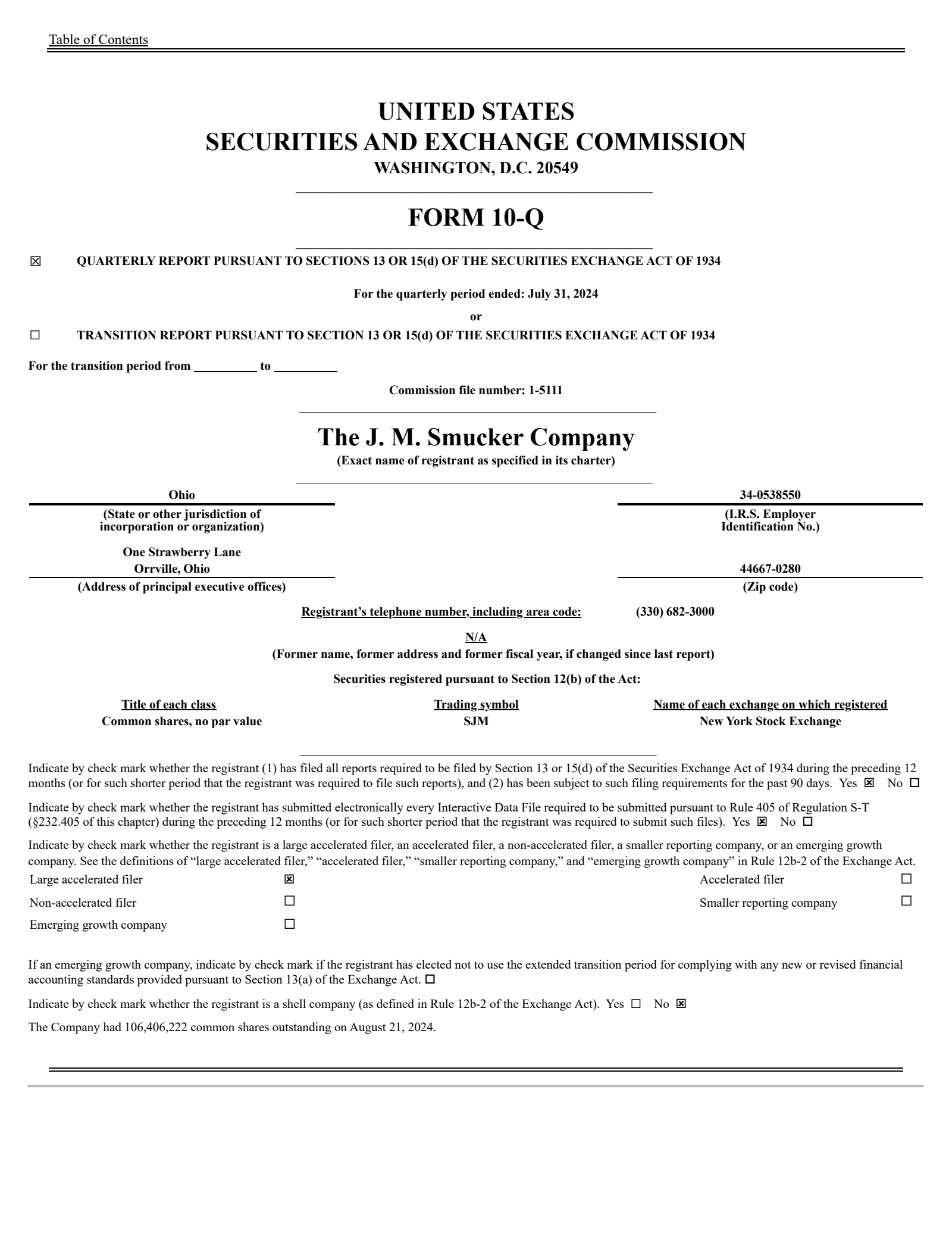 J. M. Smucker's Q1 2025 Prepared Remarks Quarterly Report