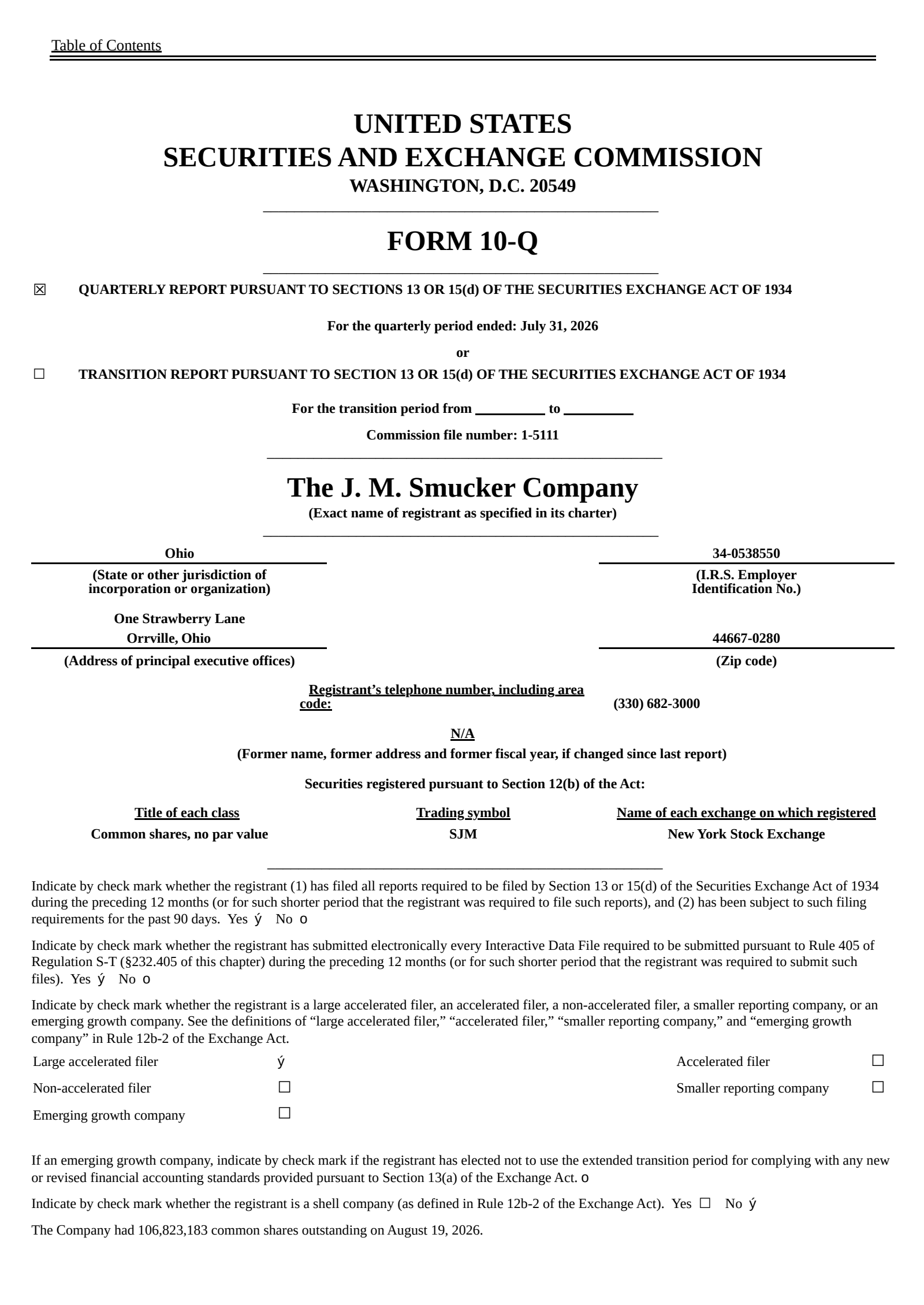 J. M. Smucker's Q1 2027 Prepared Remarks Quarterly report