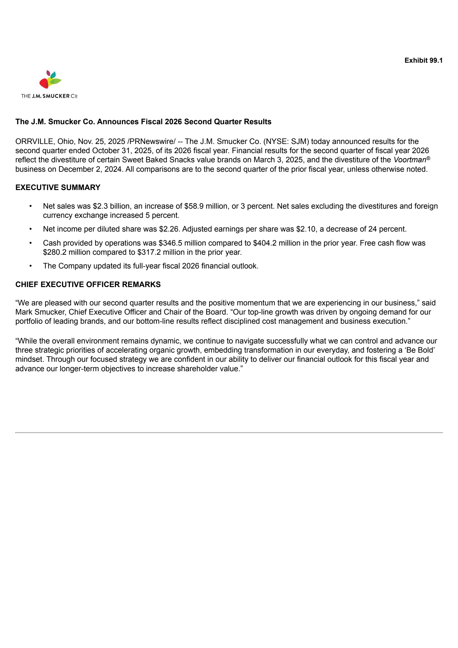 J. M. Smucker's Q2 2026 Prepared Remarks Earnings Release