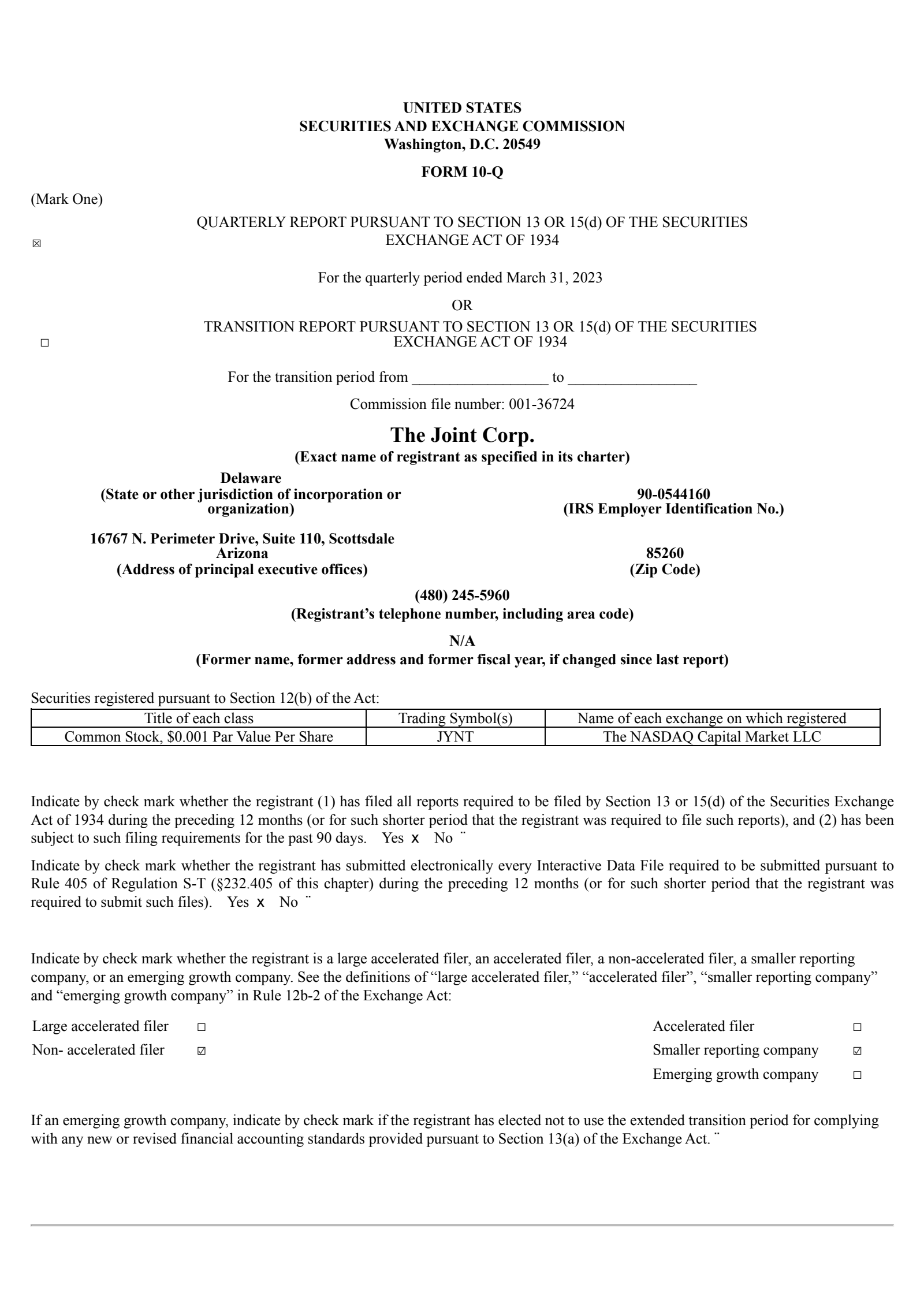 Joint's Q1 2023 Quarterly report