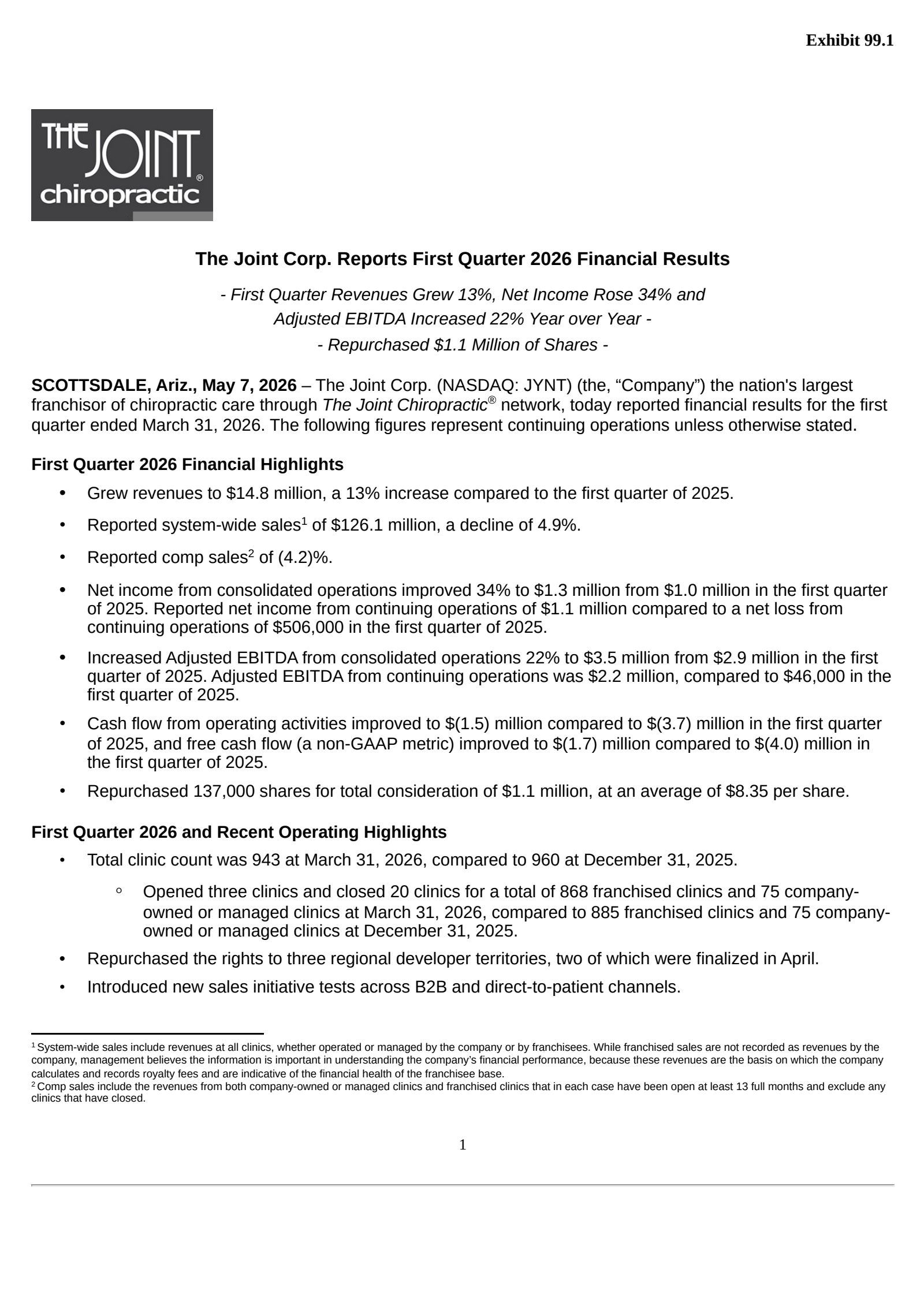 Joint's Q1 2026 Press Release