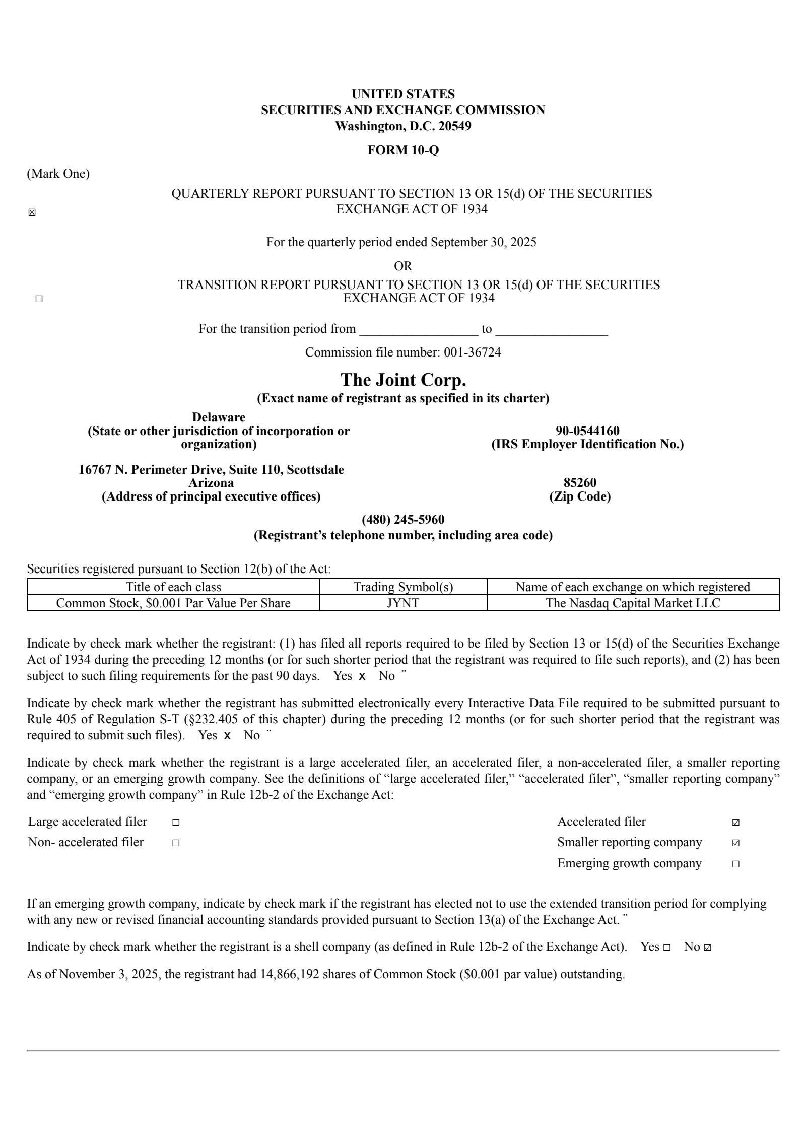 Joint's Q3 2025 Quarterly Report