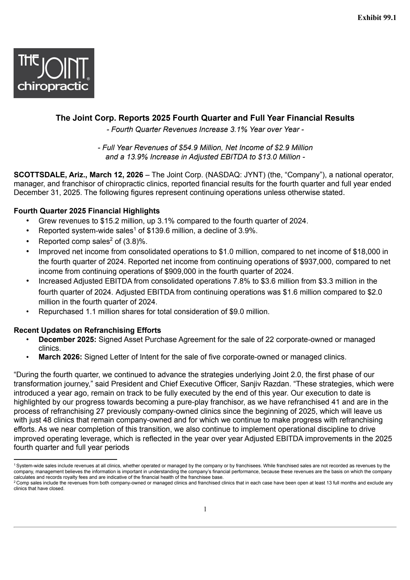 Joint's Q4 2025 Press Release