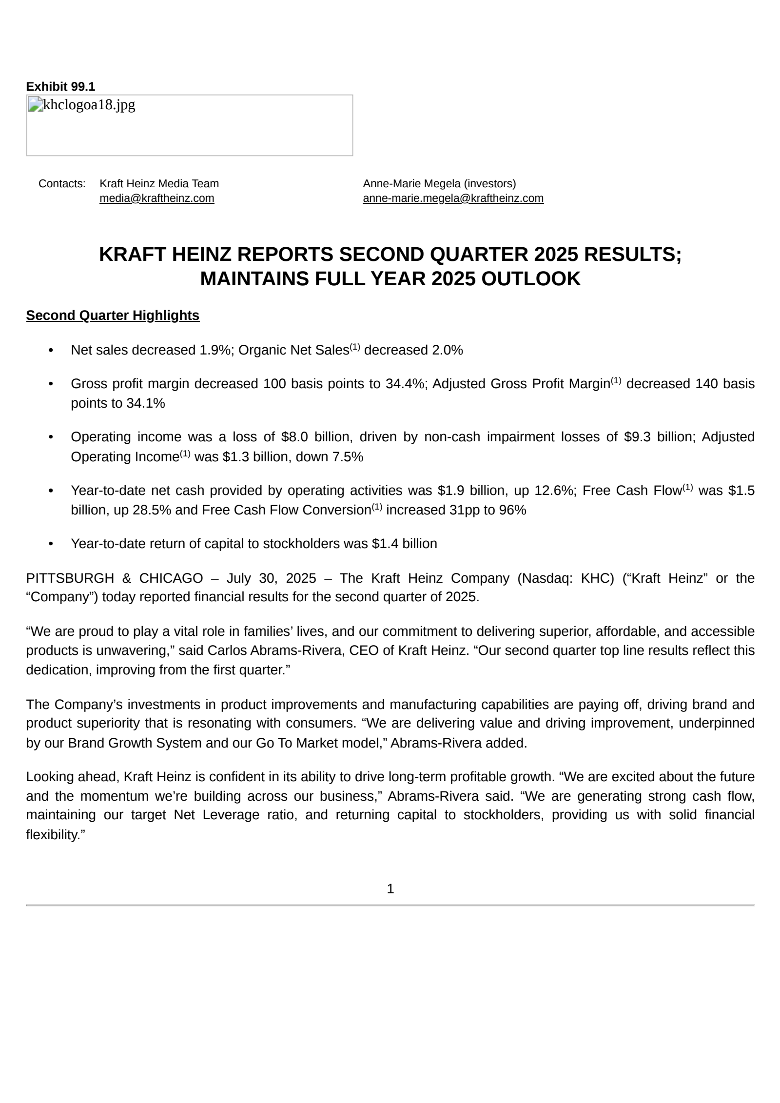 Kraft Heinz's Q2 2025 [Q&A] Press Release