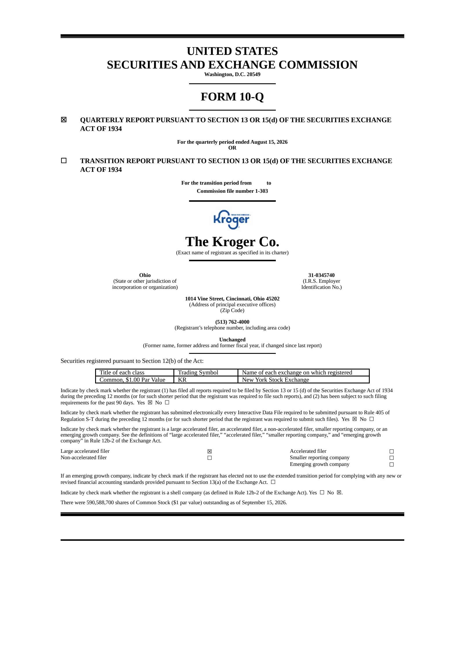 Kroger's Q2 2026 Quarterly report