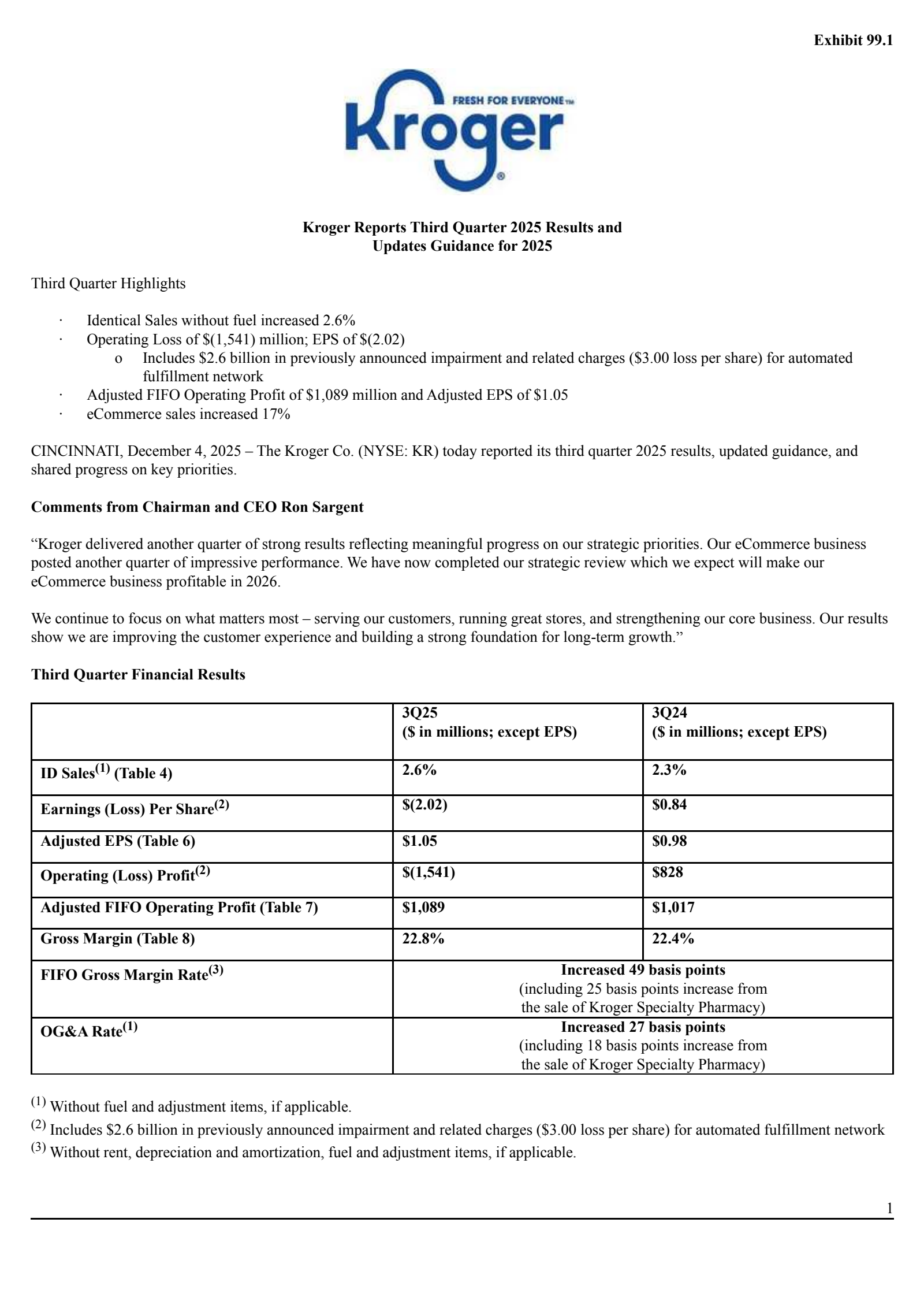 Kroger's Q3 2026 Earnings Release