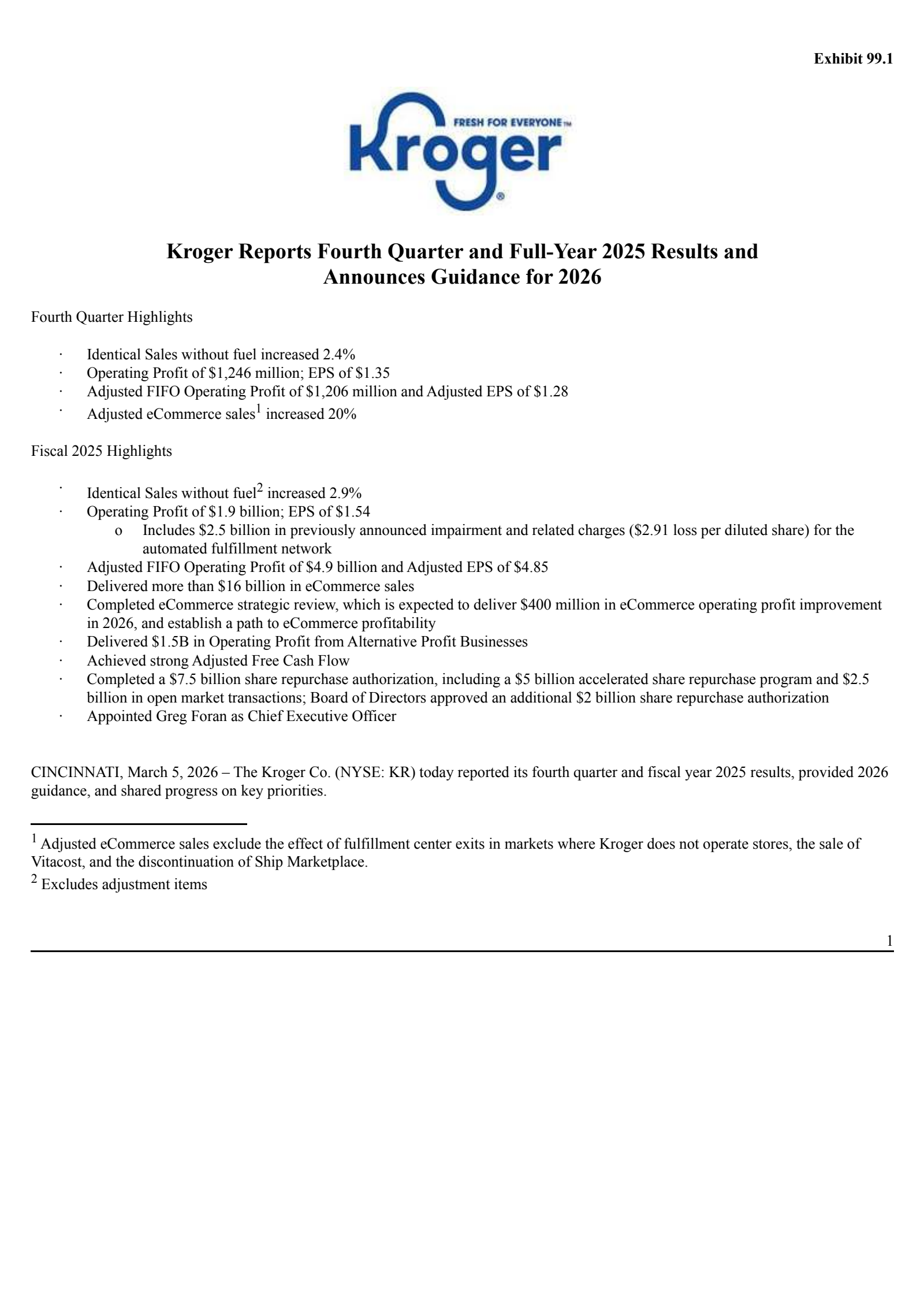 Kroger's Q4 2026 Press Release