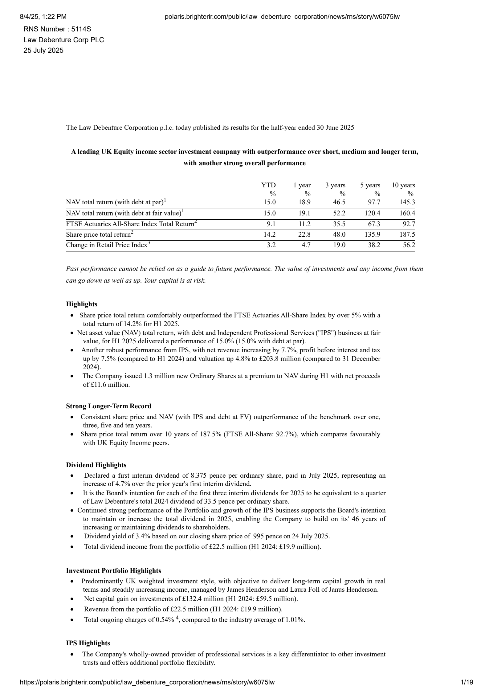 Law Debenture's H1 2025 Interim report