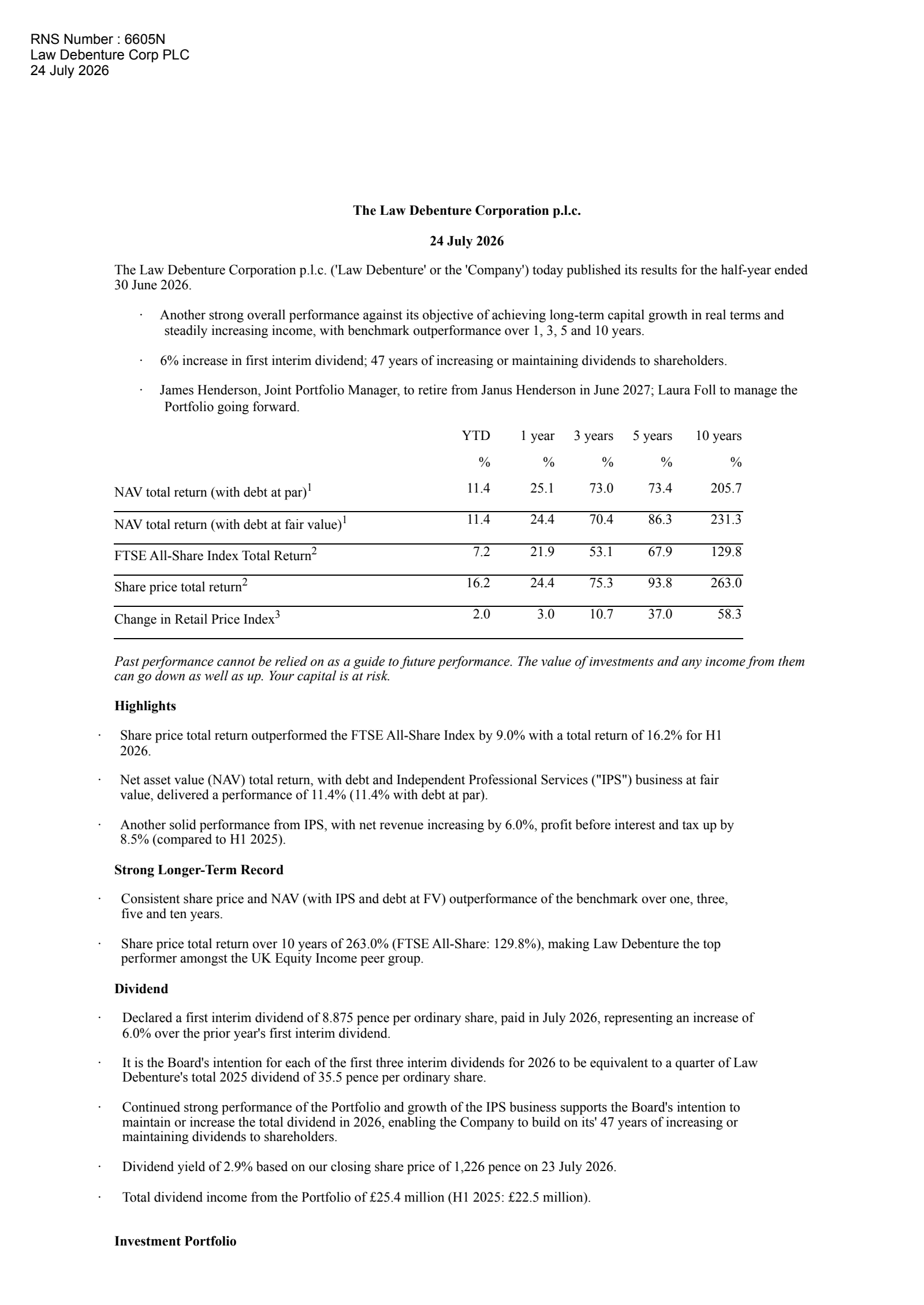 Law Debenture's H1 2026 Interim report