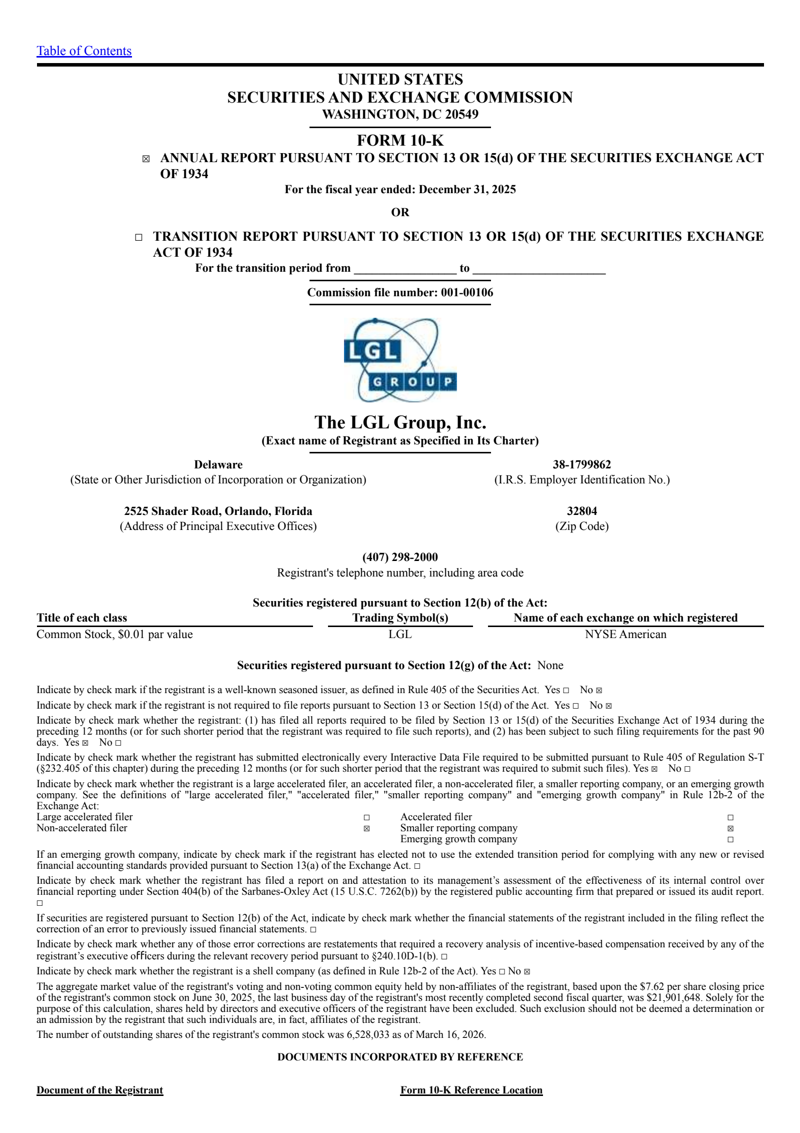 LGL Group's Q4 2025 Annual report