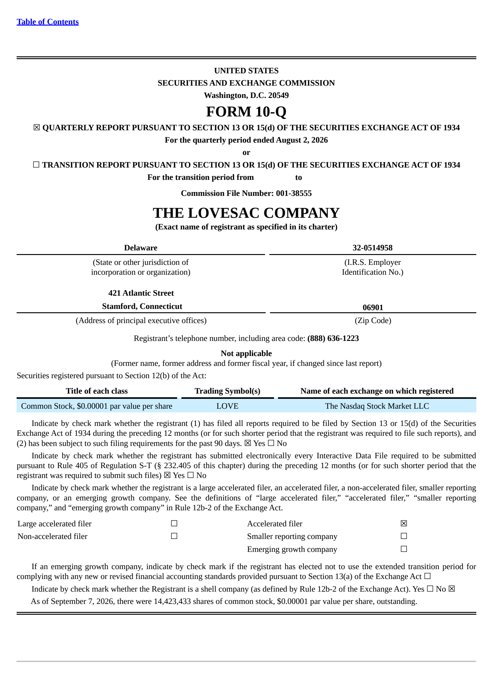 Lovesac's Q2 2027 Quarterly report