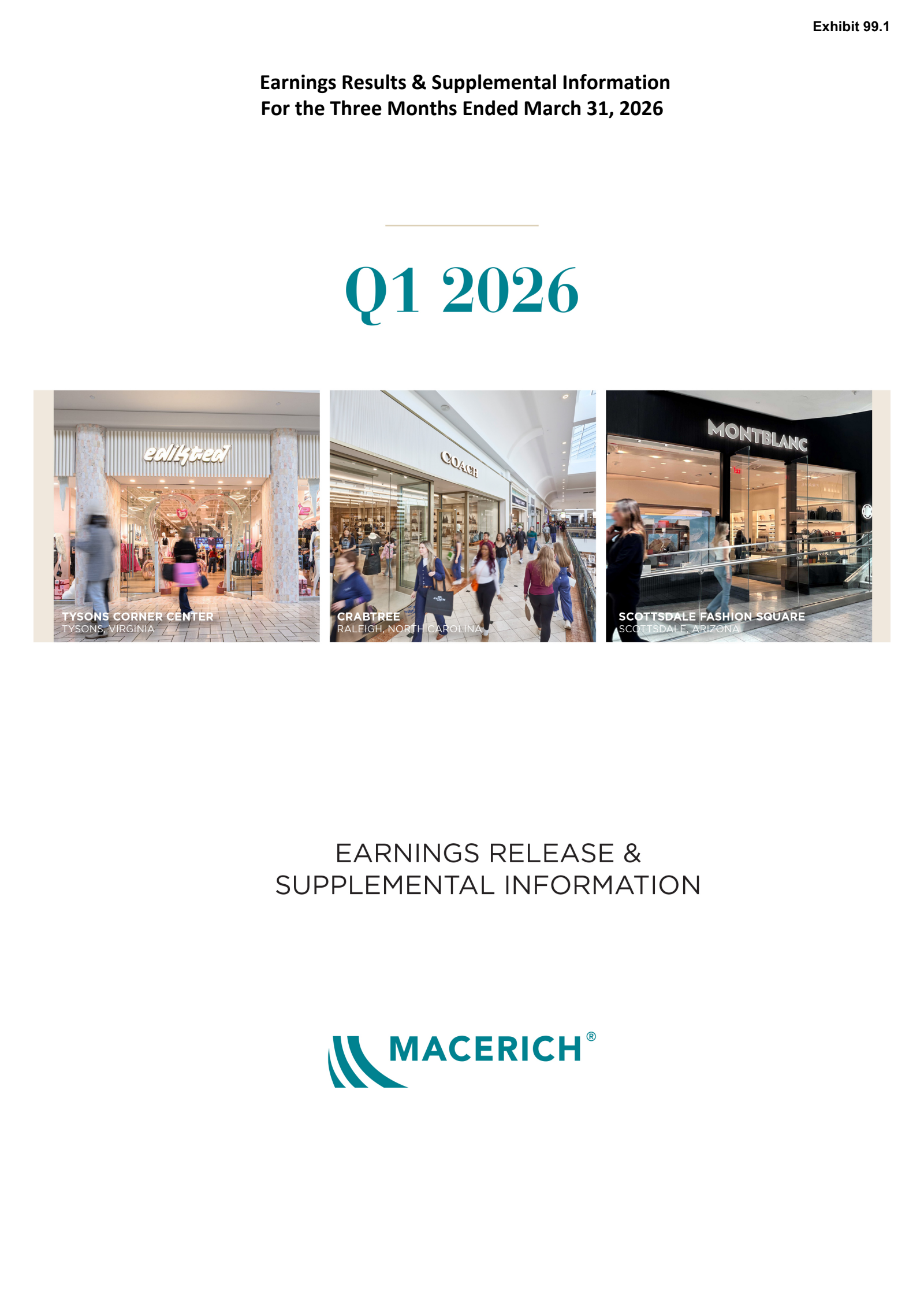 Macerich's Q1 2026 Press Release