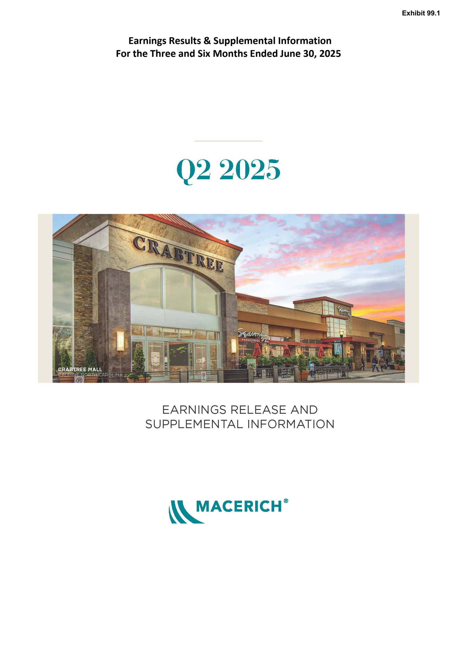 Macerich's Q2 2025 Press Release
